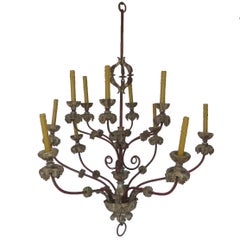 Early 19th Century Italian Large Painted Iron and Wood Chandelier