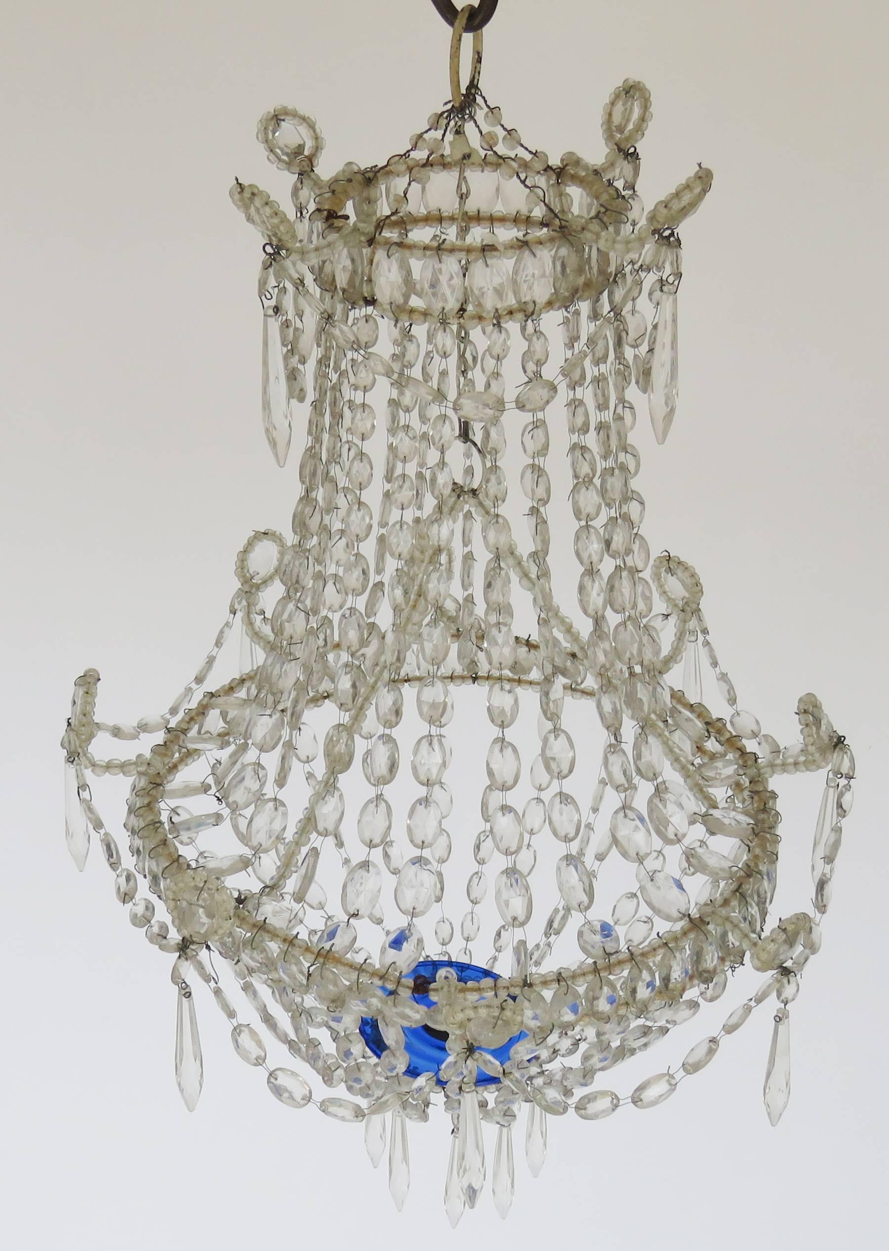 19th Century Neoclassical Crystal Basket Chandelier (Französisch) im Angebot