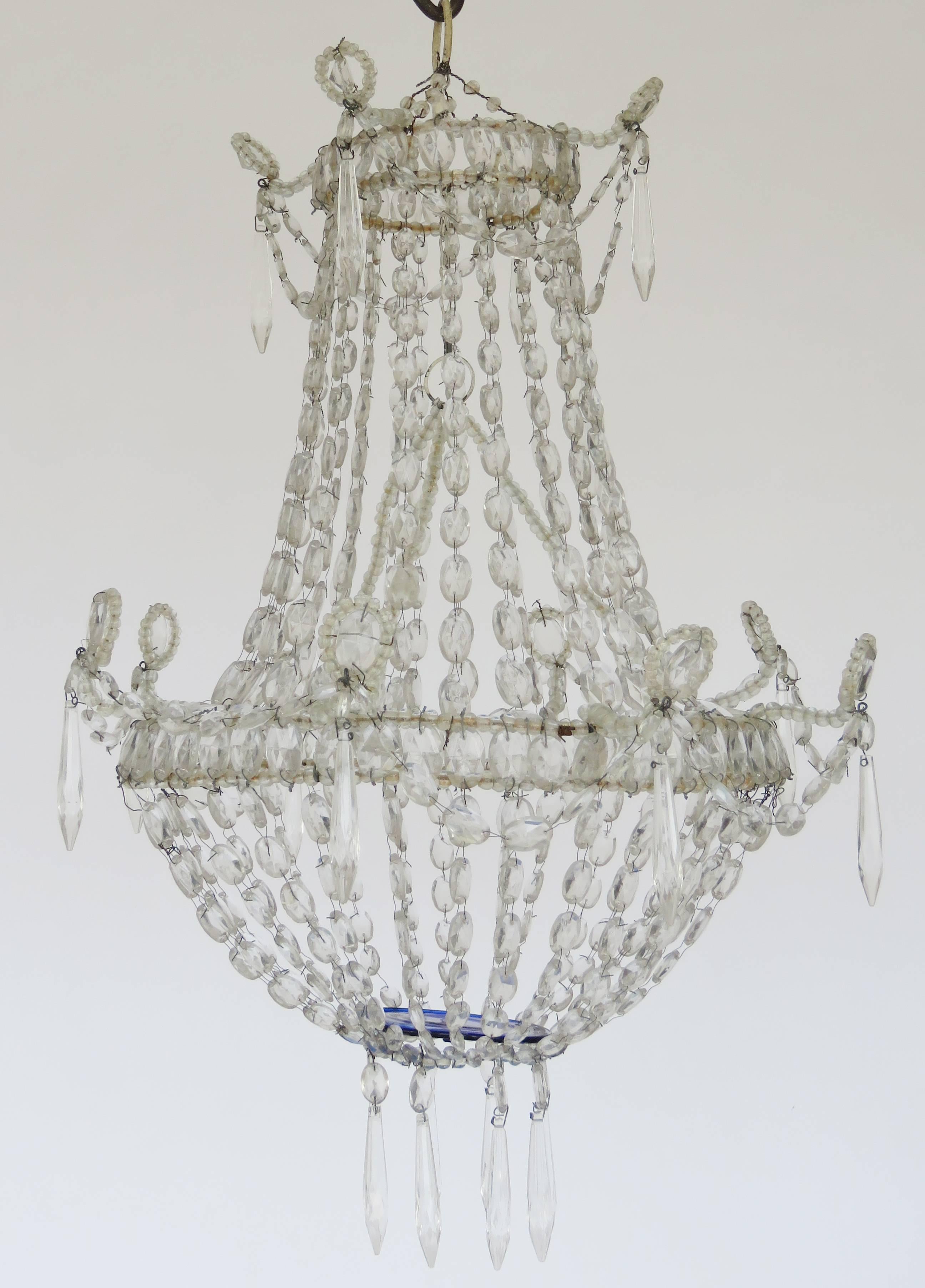 French 19th Century Neoclassical Crystal Basket Chandelier For Sale