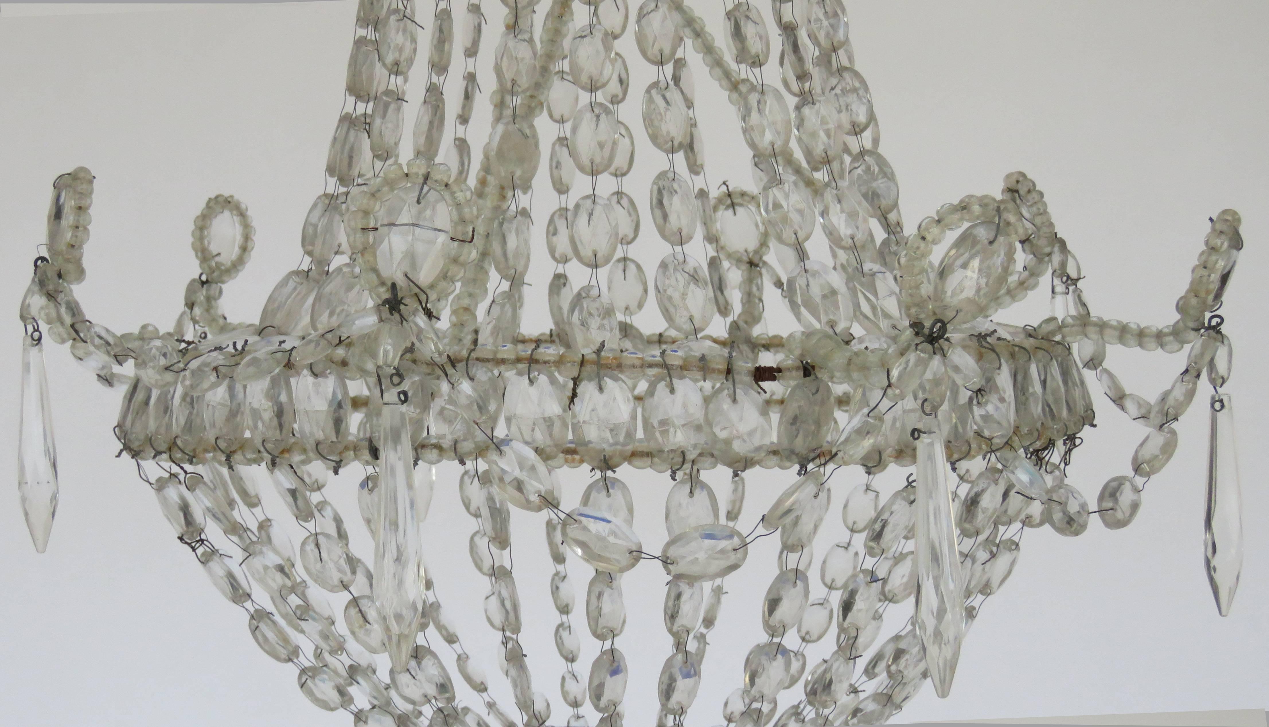 19th Century Neoclassical Crystal Basket Chandelier For Sale 1