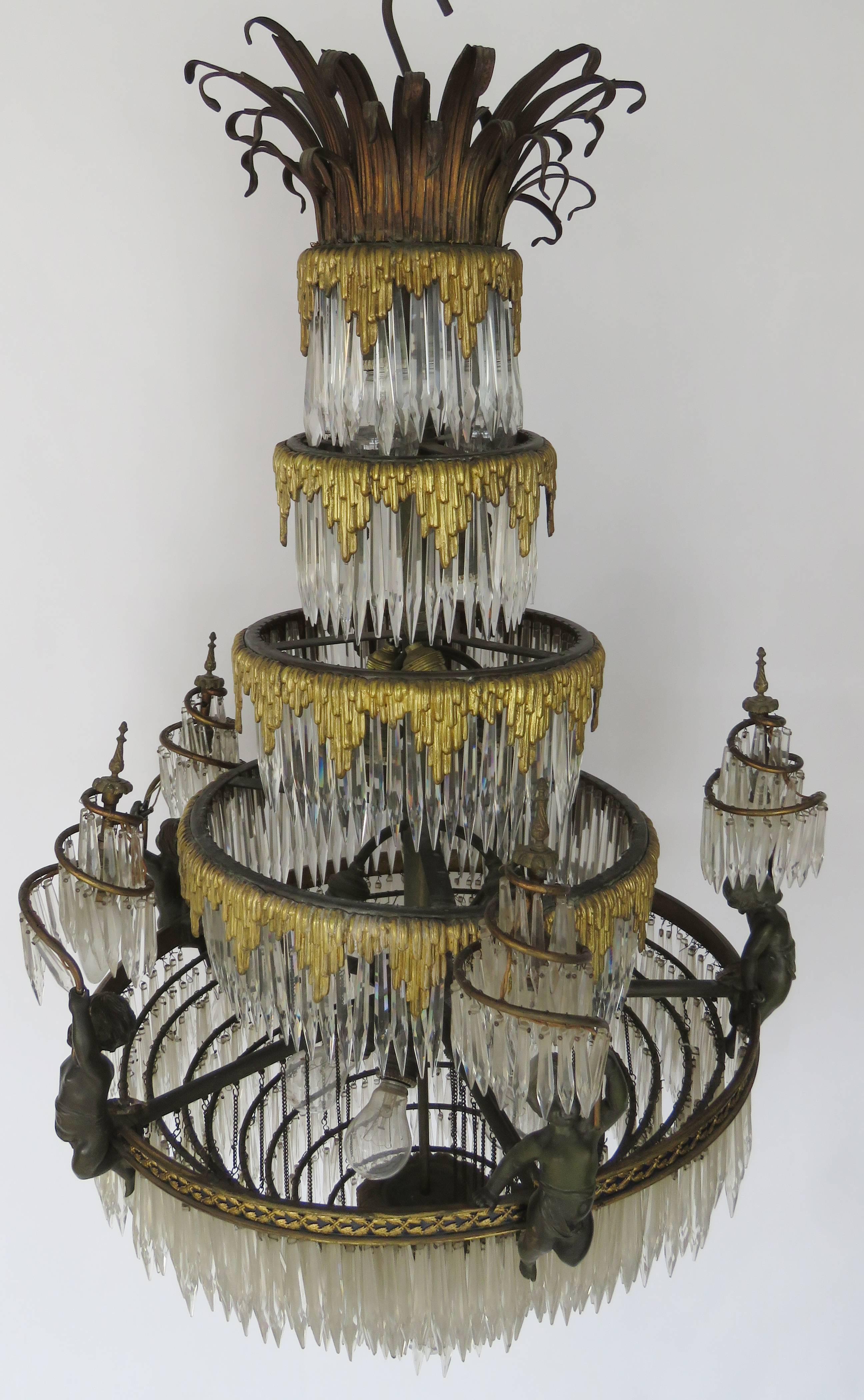 French Large 19th Century Louis XVI Style Bronze Chandelier, 24 Lights For Sale