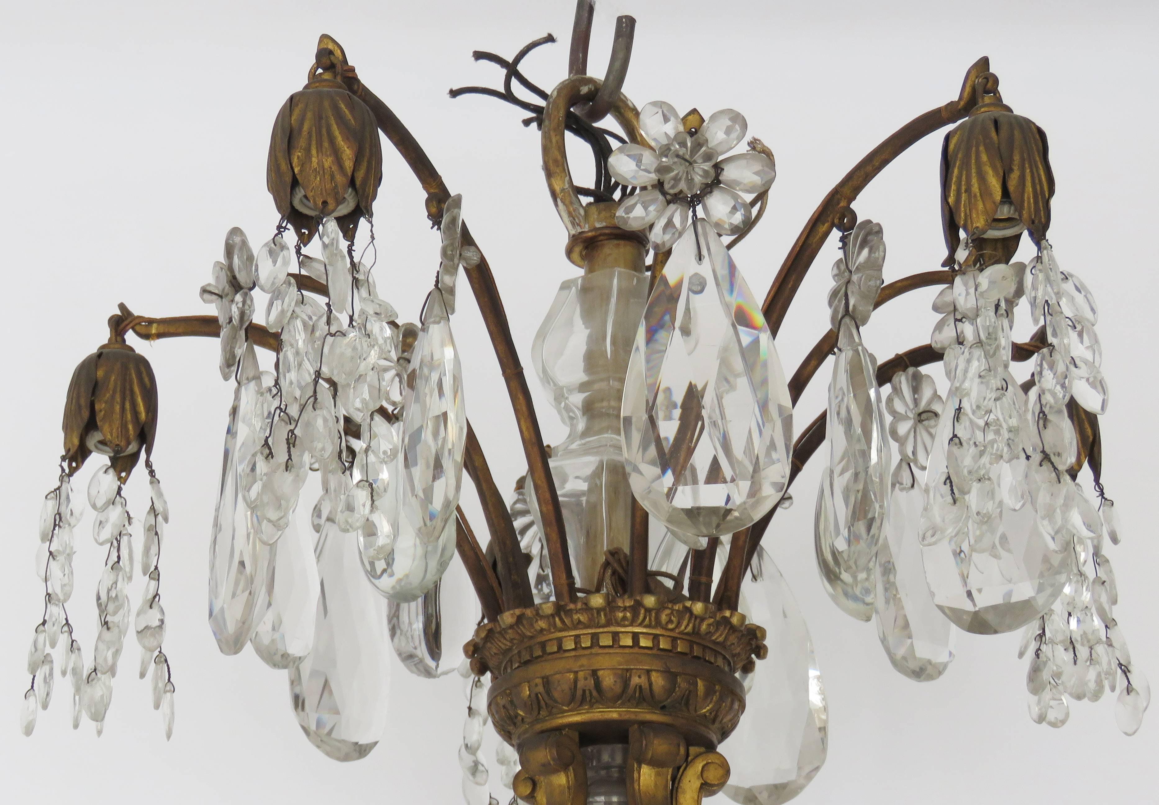 19th Century Baccarat Louis XV Gilt Bronze and Rock Crystal Chandelier For Sale 1