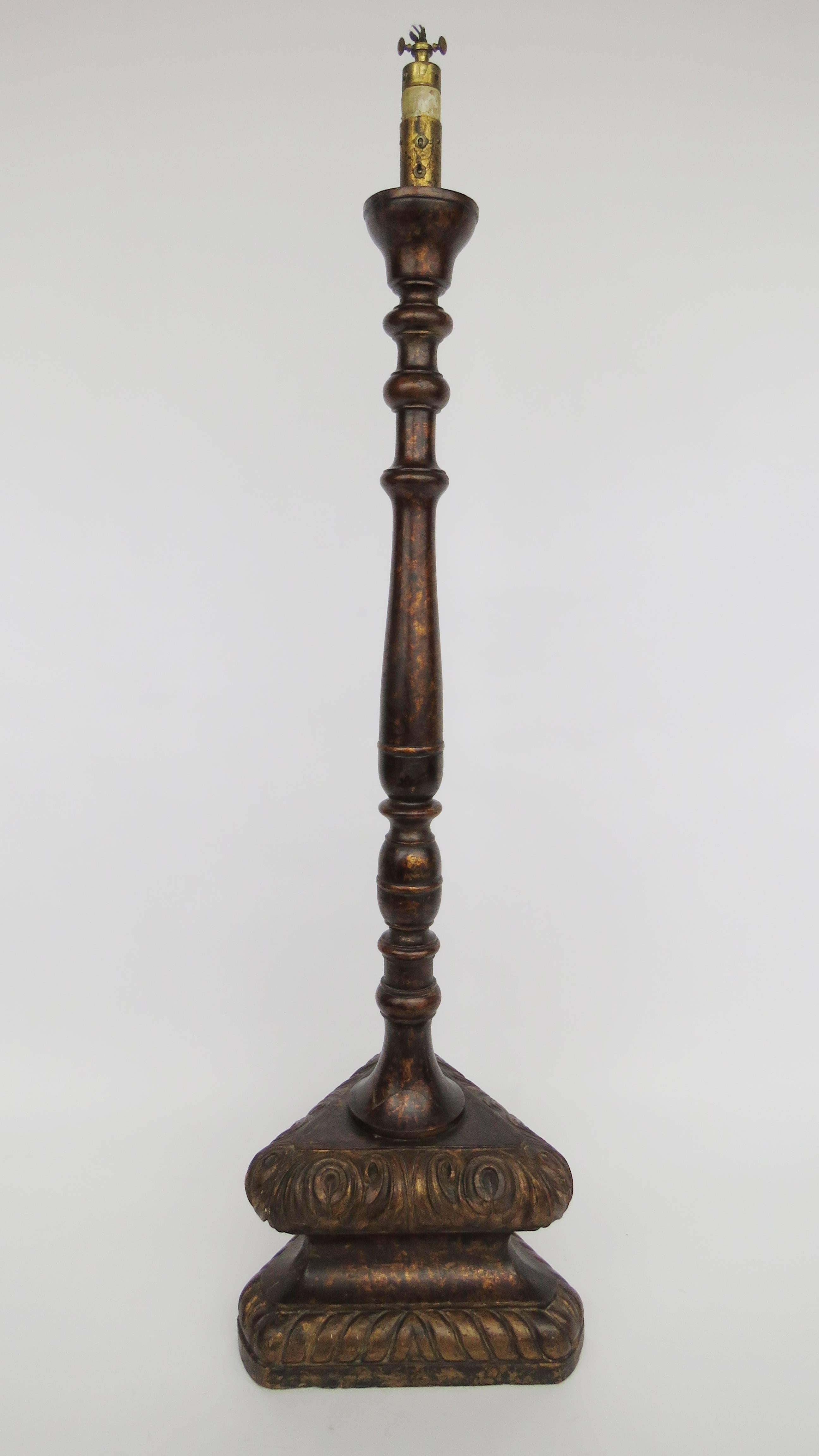 Baroque 19th Century Large Polychrome Wooden Floor Lamp For Sale