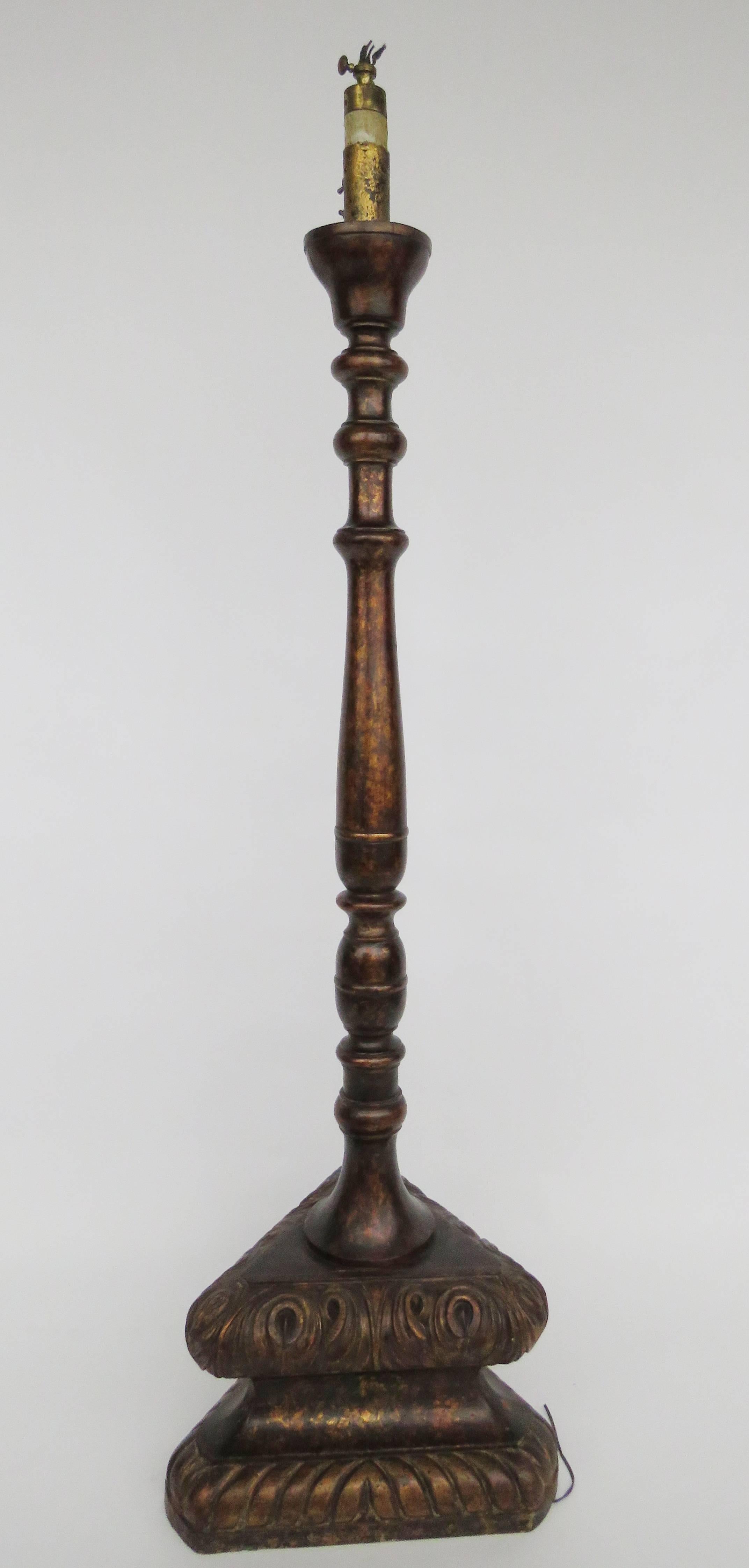 Spanish 19th Century Large Polychrome Wooden Floor Lamp For Sale