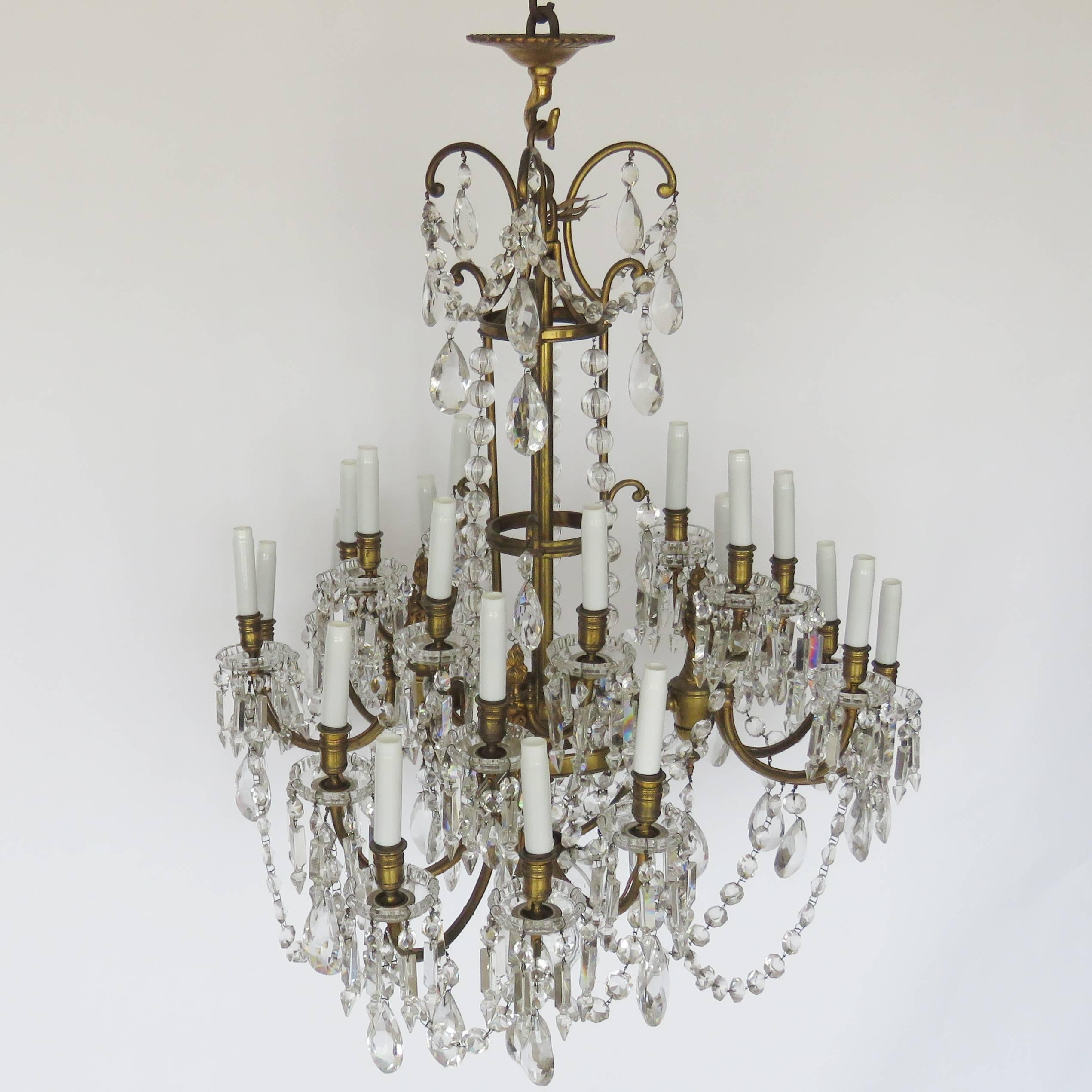 Louis Philippe 19th Century Baccarat Bronze and Glass Chandelier, 21 Lights