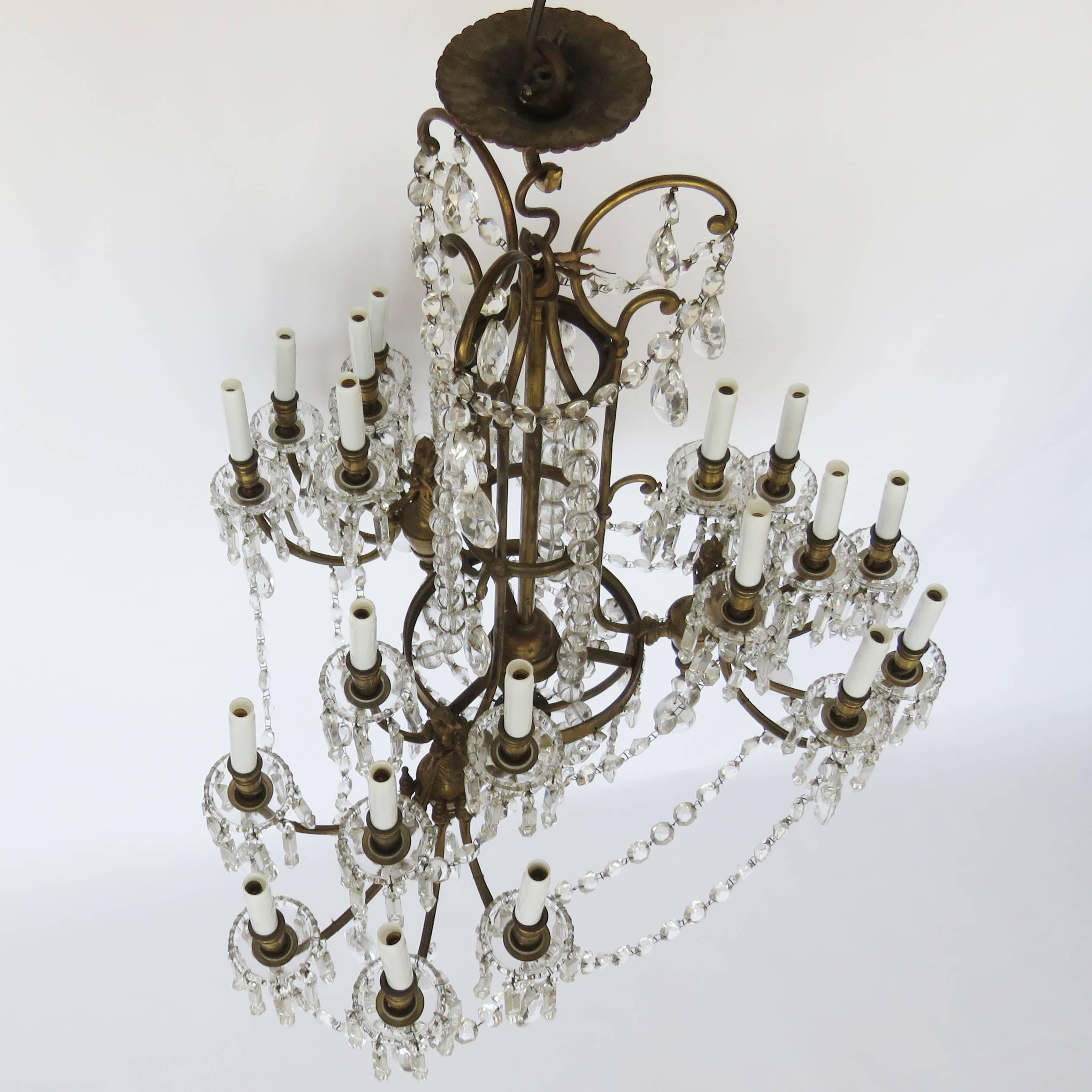 French 19th Century Baccarat Bronze and Glass Chandelier, 21 Lights