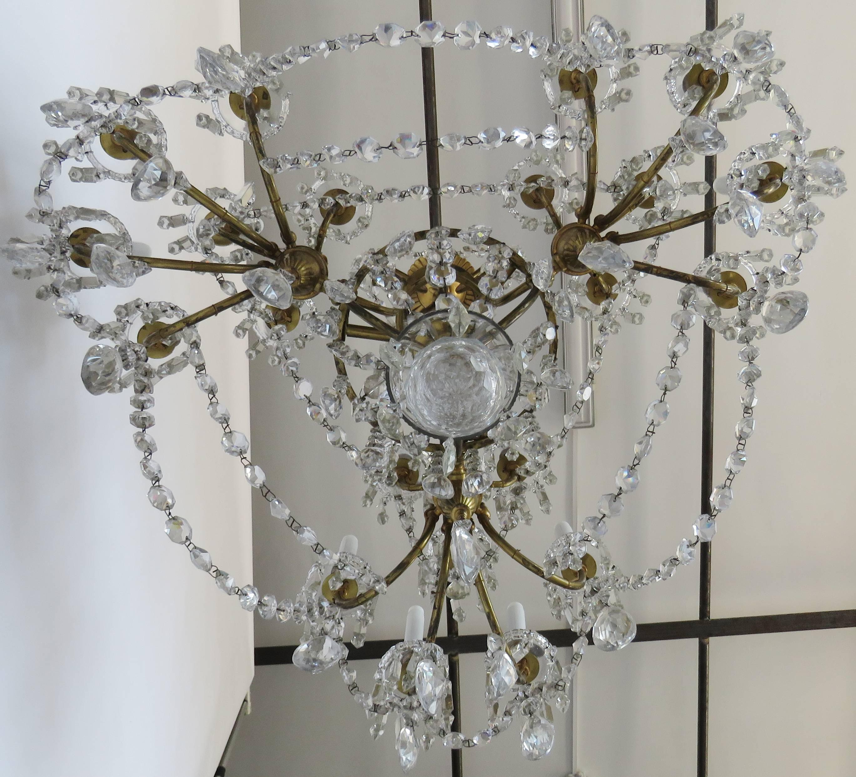 19th Century Baccarat Bronze and Glass Chandelier, 21 Lights In Excellent Condition In Alella, ES