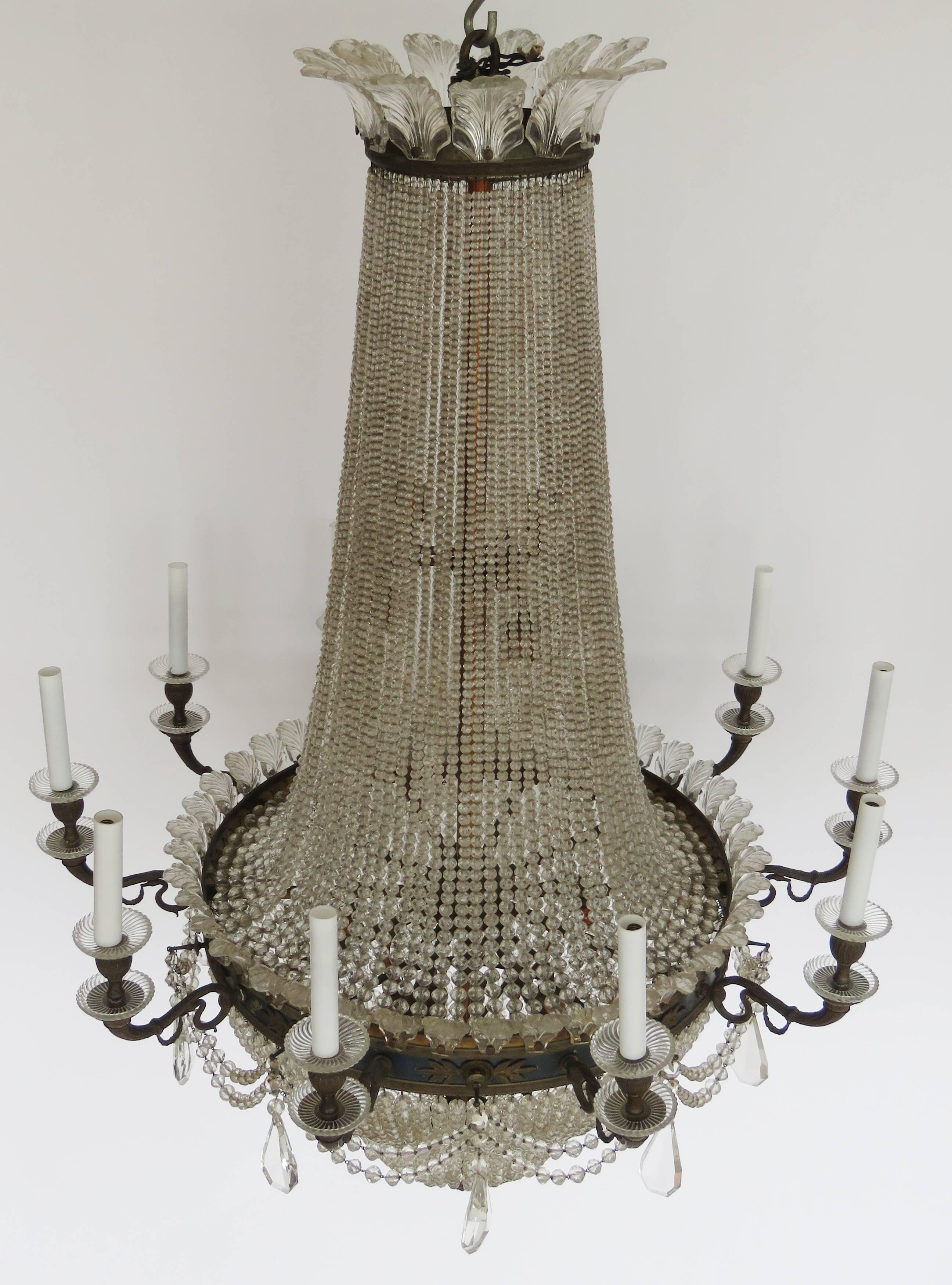 French 19th Century Empire Gilt Bronze and Crystal Chandelier, 10 + 15 Lights