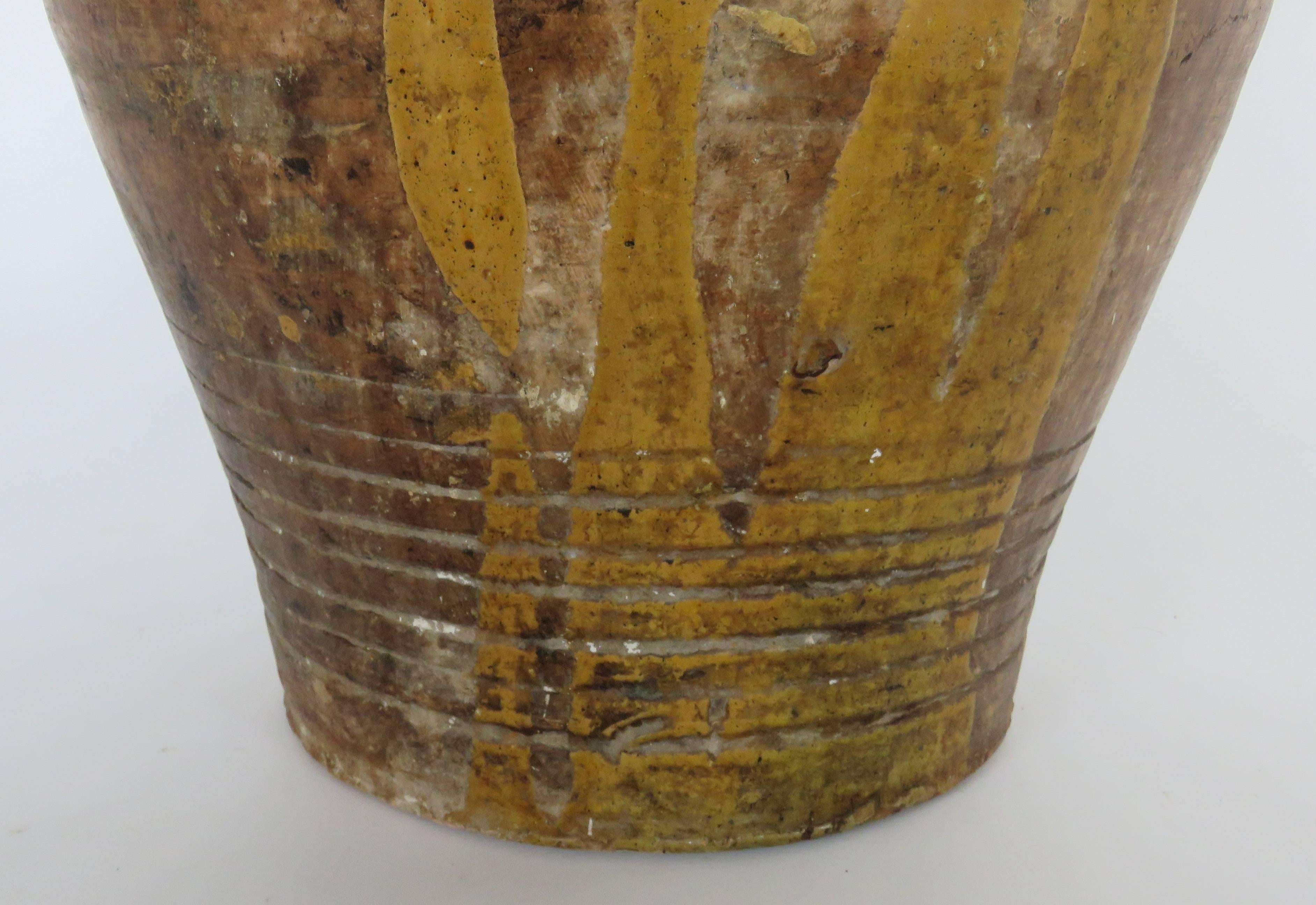 Spanish 19th Century Glazed Honey Terracotta Pot For Sale