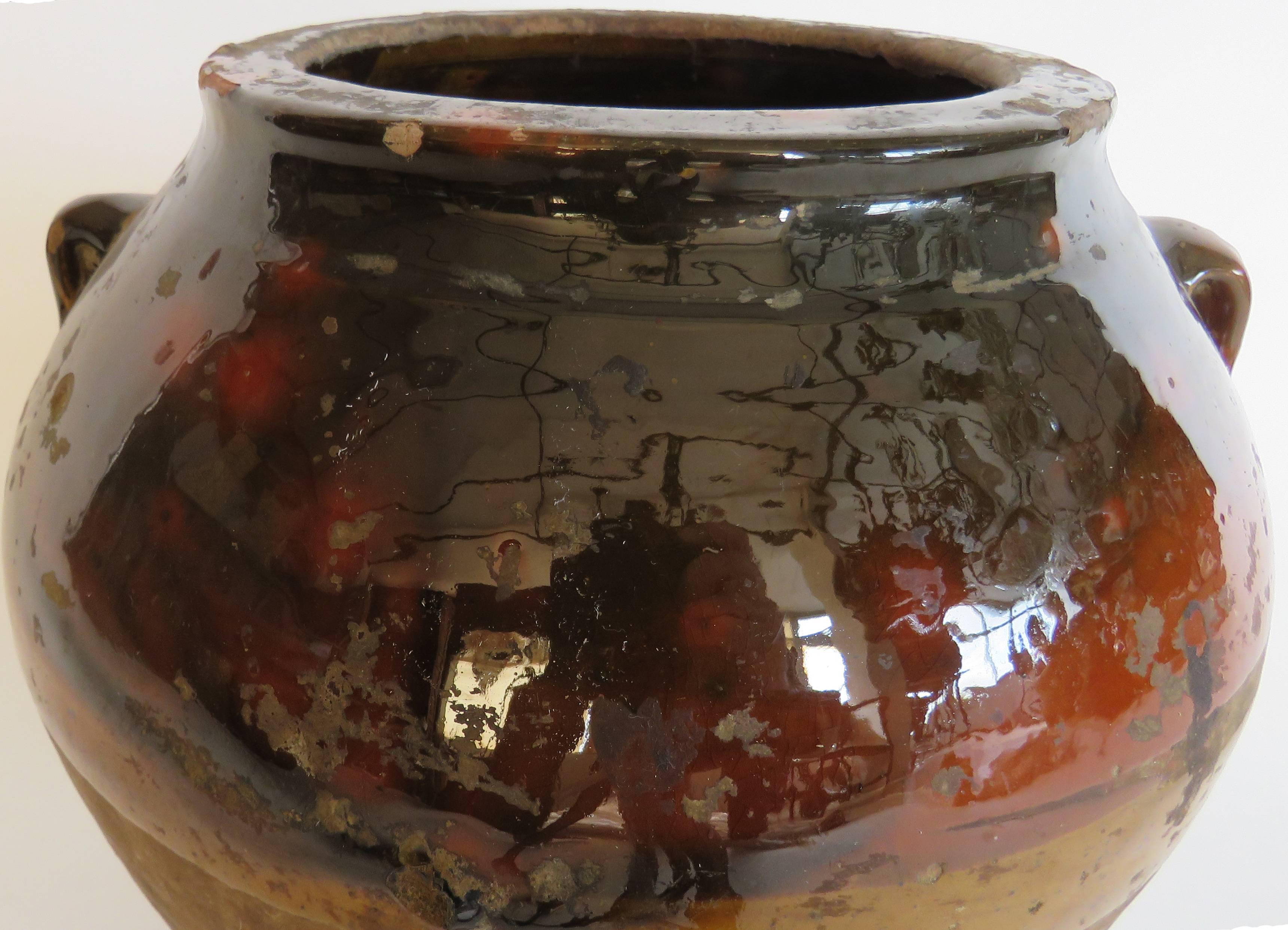 Spanish 19th Century Glazed Terracotta Honey Pot For Sale