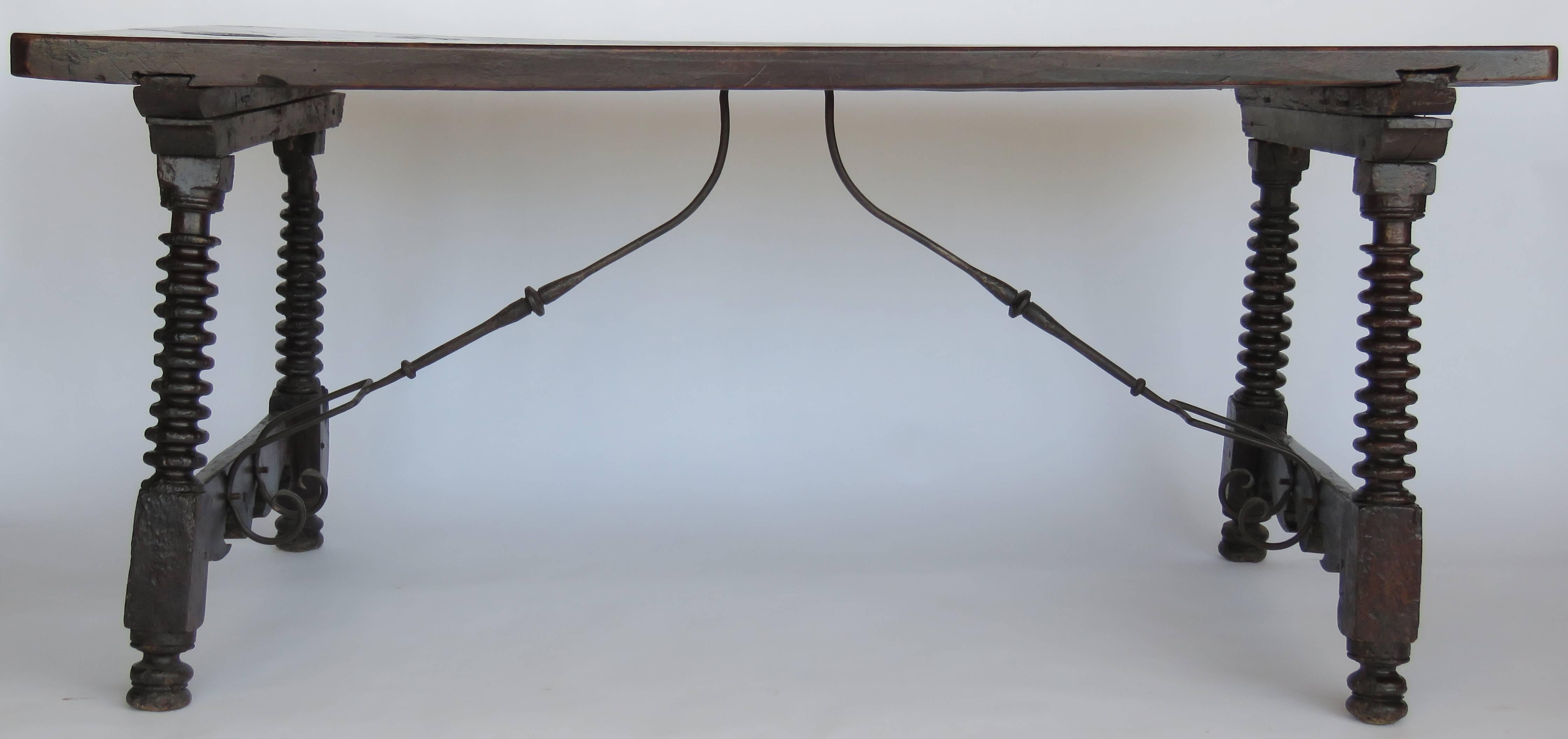 Hand-Crafted 18th Century Baroque Walnut Trestle Table For Sale