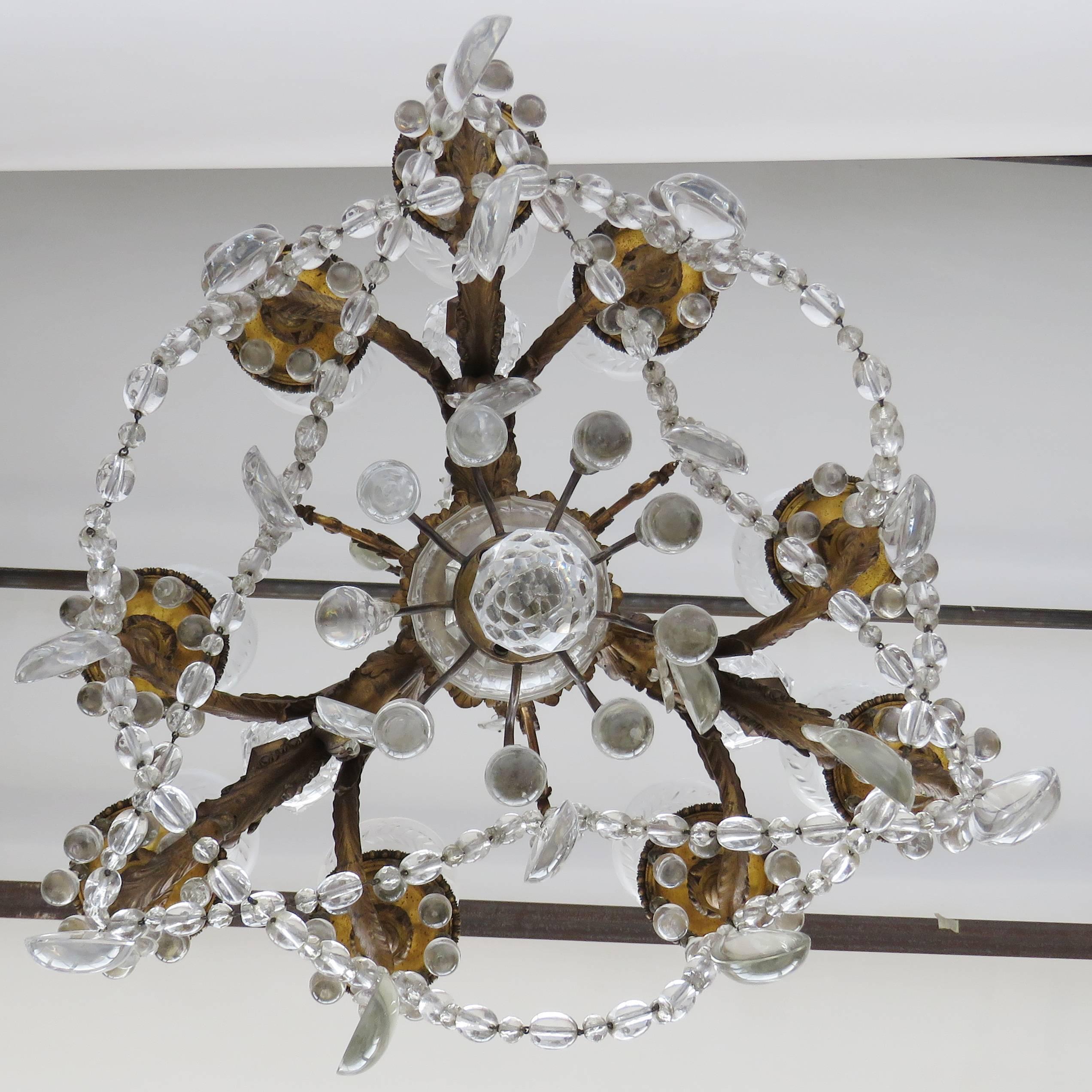 19h Century Baccarat Bronze and Glass Chandelier For Sale 3