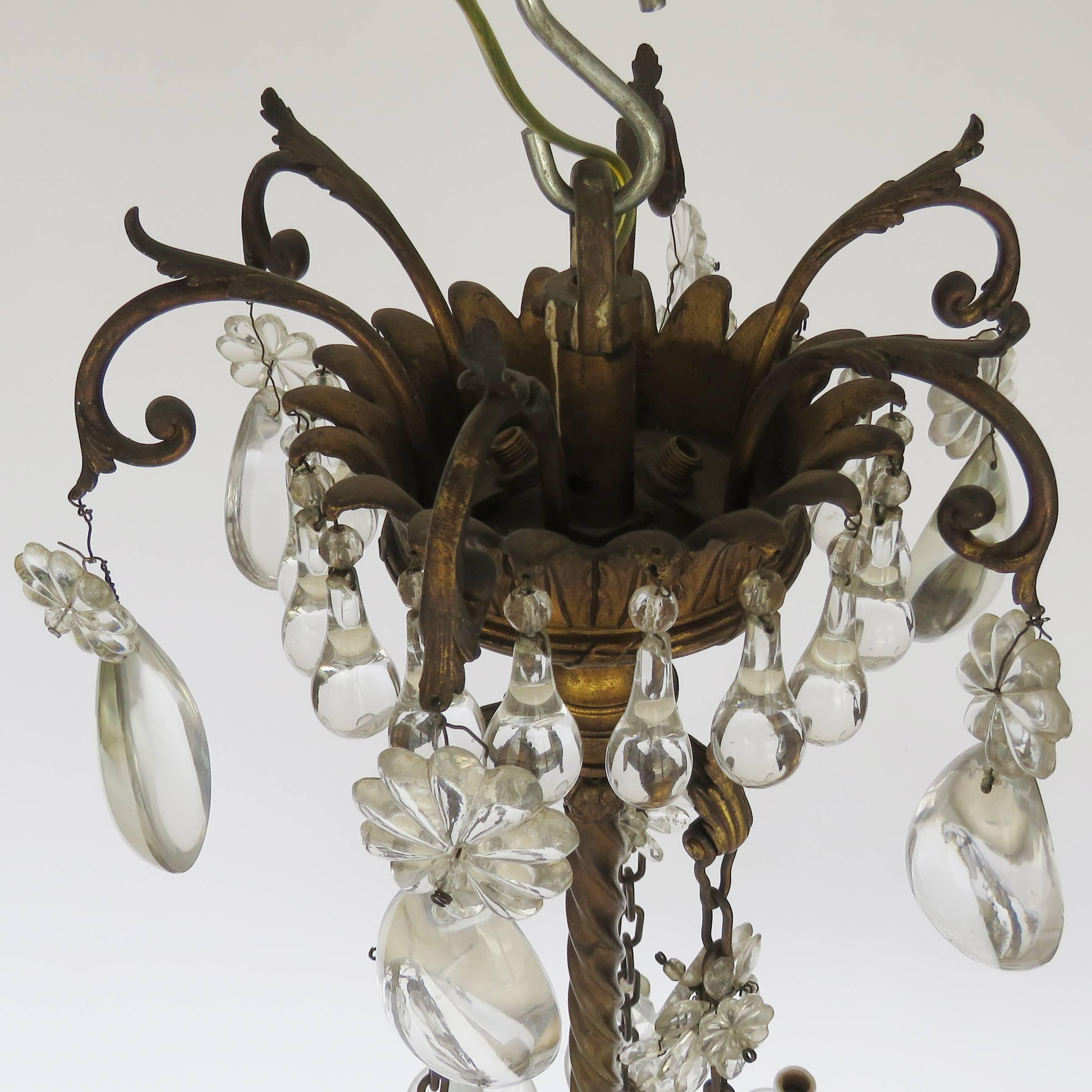 19h Century Baccarat Bronze and Glass Chandelier For Sale 1