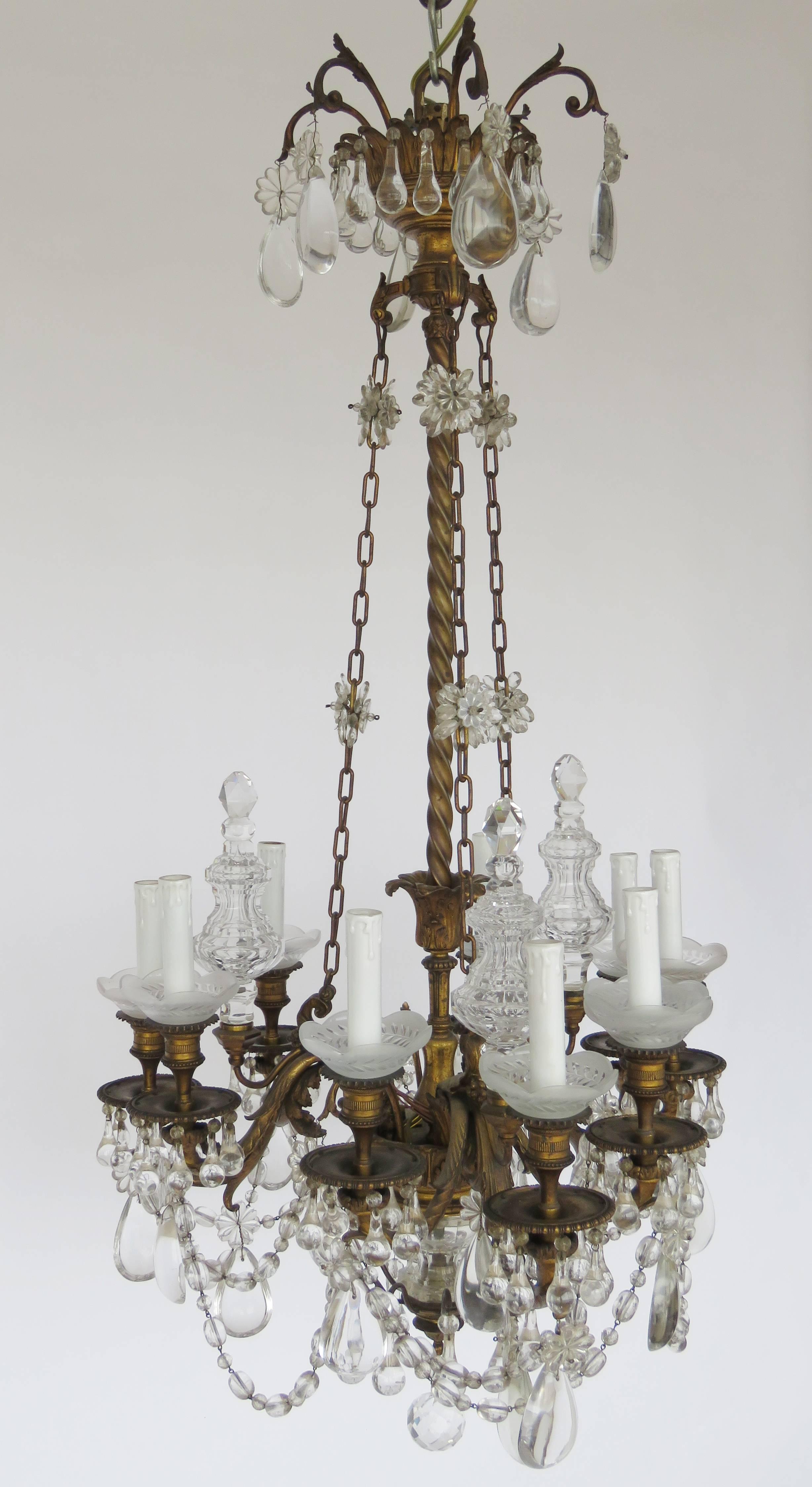 19h Century Baccarat Bronze and Glass Chandelier For Sale 2