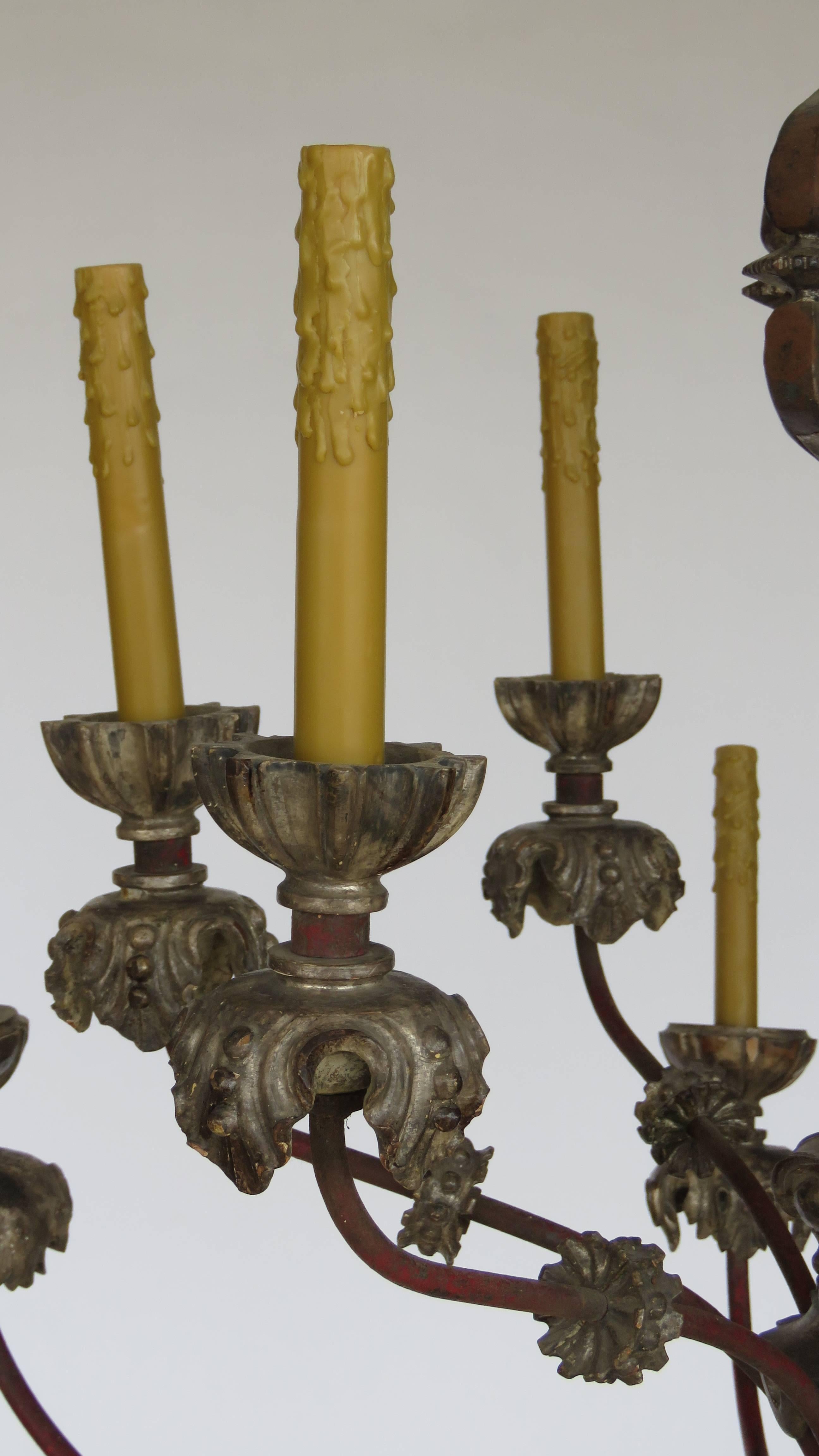 Early 19th Century Italian Large Painted Iron and Wood Chandelier 2