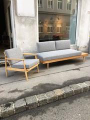 Minimal Mid-Century Modern Austrian Daybed Lounge Chair Living Room Set