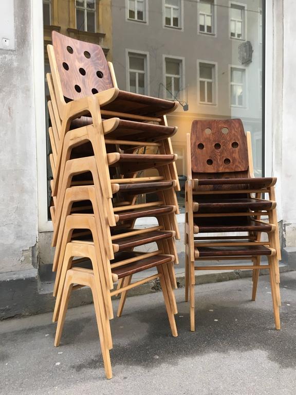Ten Modern Stacking Chairs by Austrian Architect Franz Schuster 1950s ...