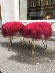Cute Pair of Vintage Fur Stools, Austria, 1950s