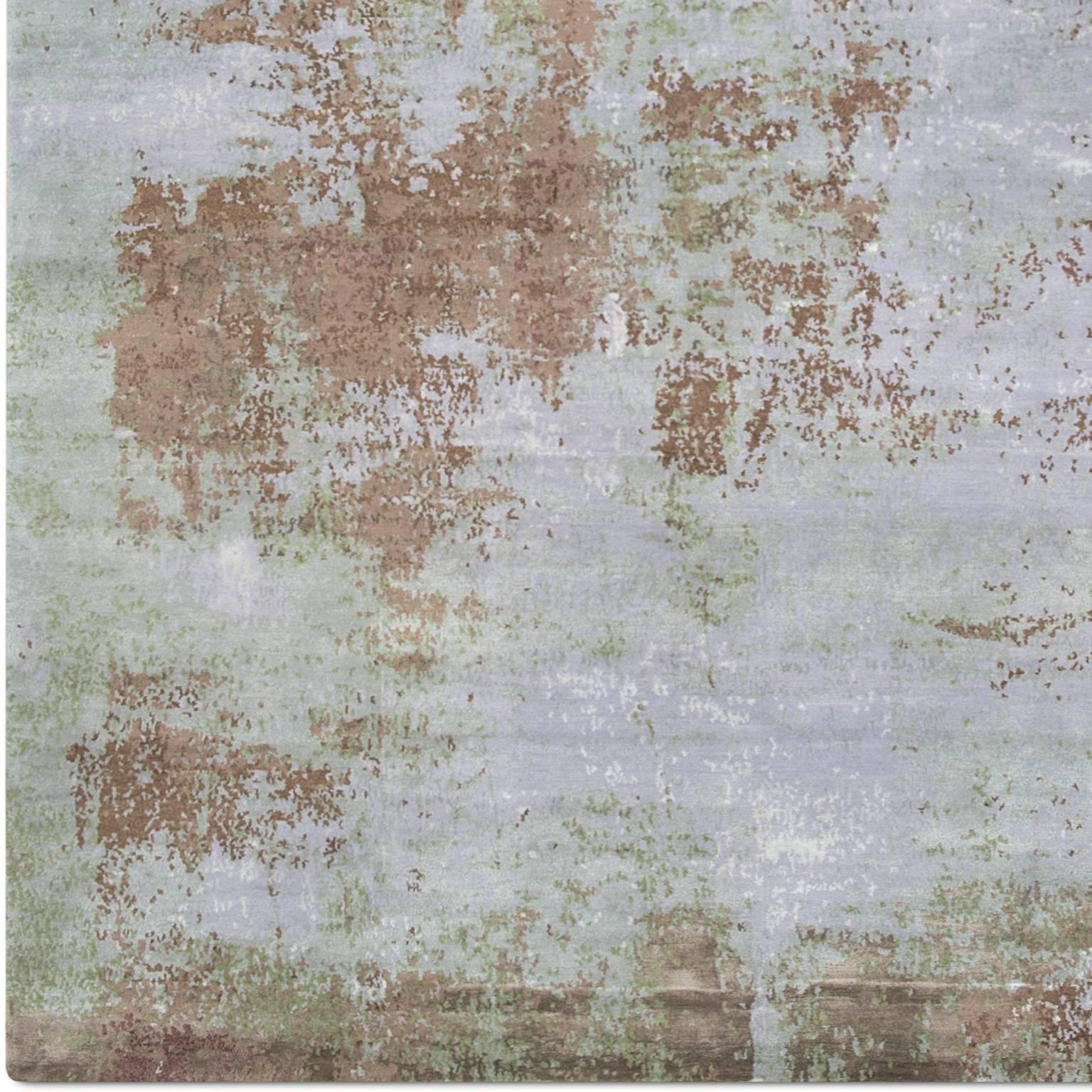 Contemporary 'Elements No. 01_Sand' Hand-Knotted Tibetan Modern Abstract Rug Wool & Silk For Sale