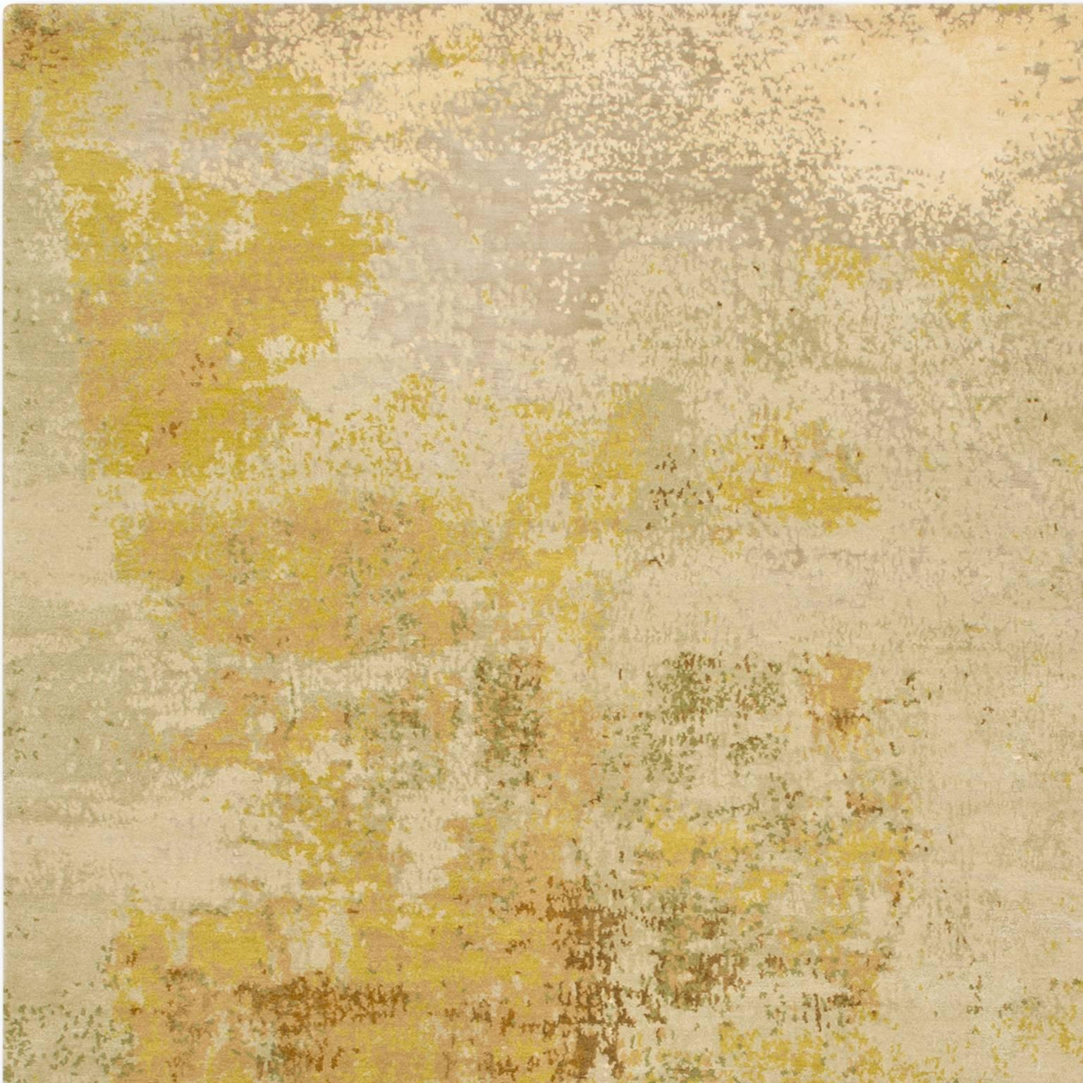 From the canvas to the floor 'Elements' is based on an original oil painting and was one of the first rugs to be produced in the abstract collection. With it’s merging colors and shimmering accents of silk 'Elements' brings serenity and calm to the