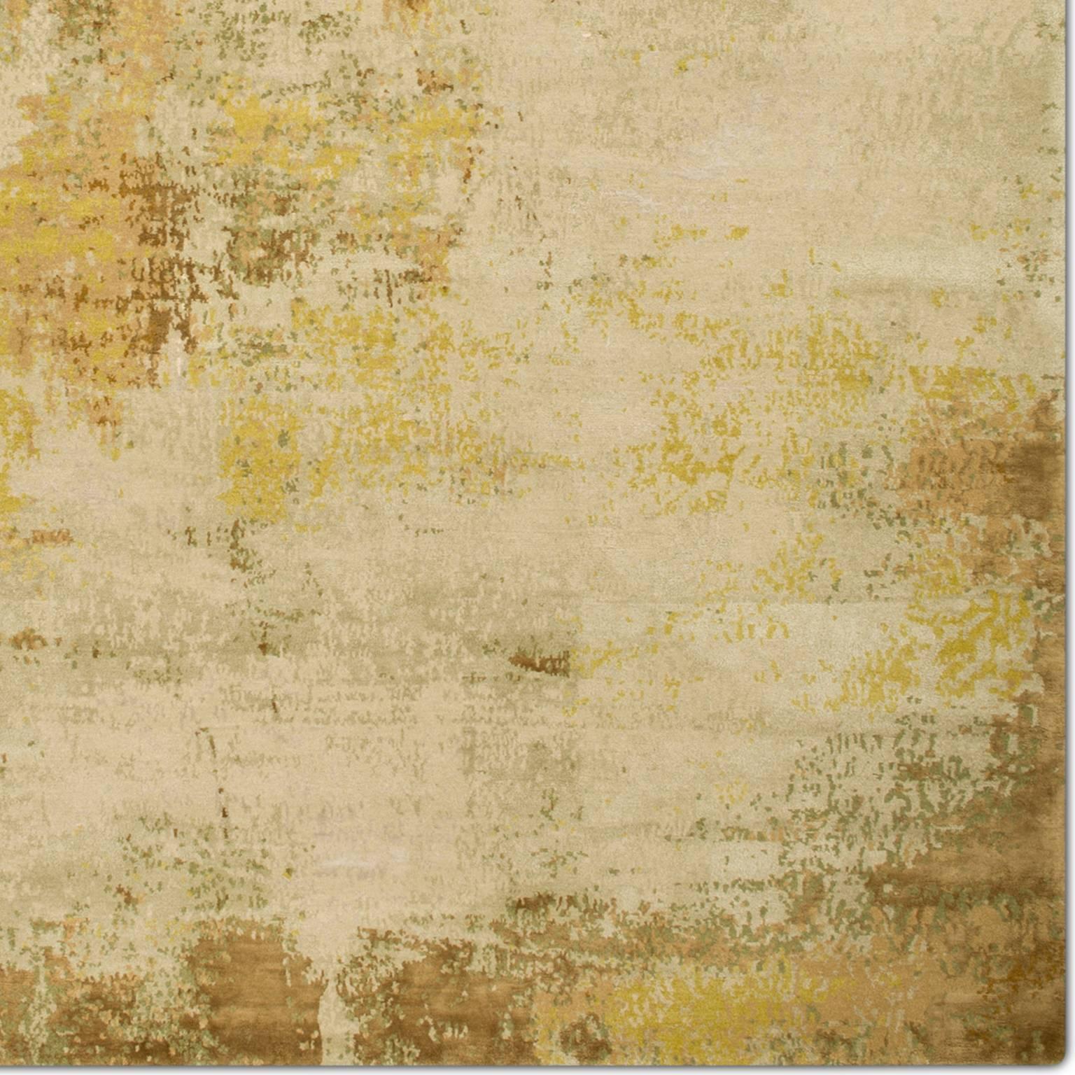 'Elements No. 01_Gold' Hand-Knotted Tibetan Modern Abstract Rug Wool & Silk For Sale 1