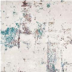 'Brick No. 04_Teal' Hand-Knotted Tibetan Contemporary Abstract Rug Wool & Silk