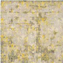 'Cover_Yellow' Hand-Knotted Tibetan Contemporary Abstract Rug Wool & Silk