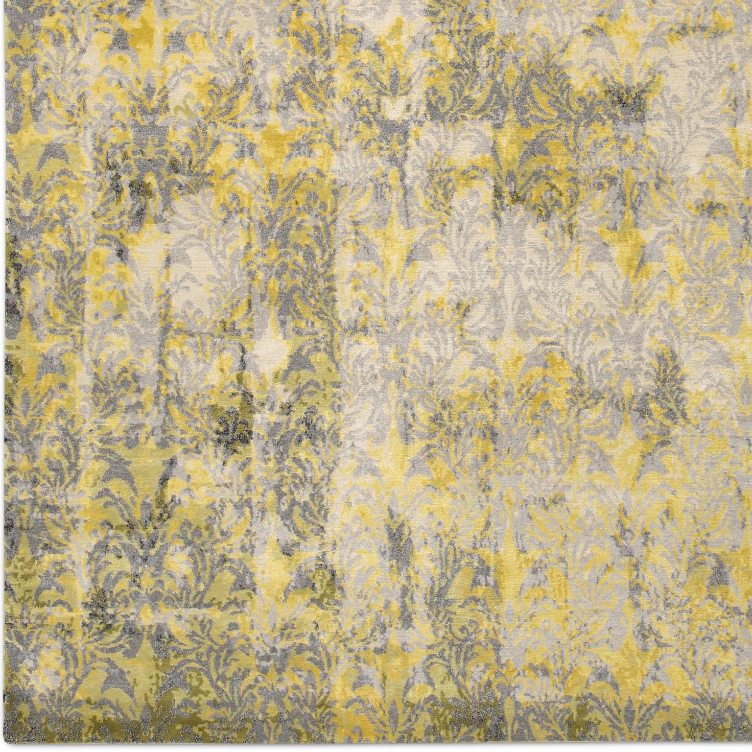 'Cover_Yellow' Hand-Knotted Tibetan Contemporary Abstract Rug Wool & Silk In New Condition For Sale In London, GB