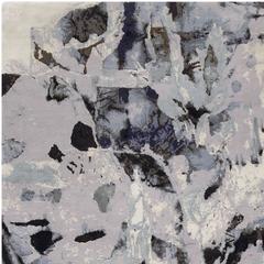 'Montage_Grey' Hand-Knotted Tibetan Contemporary Abstract Rug Wool & Silk
