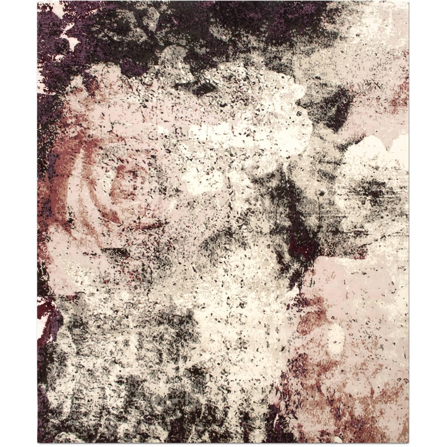 'English Rose_Blush' Hand-Knotted Tibetan Contemporary Abstract Rug Wool & Silk For Sale