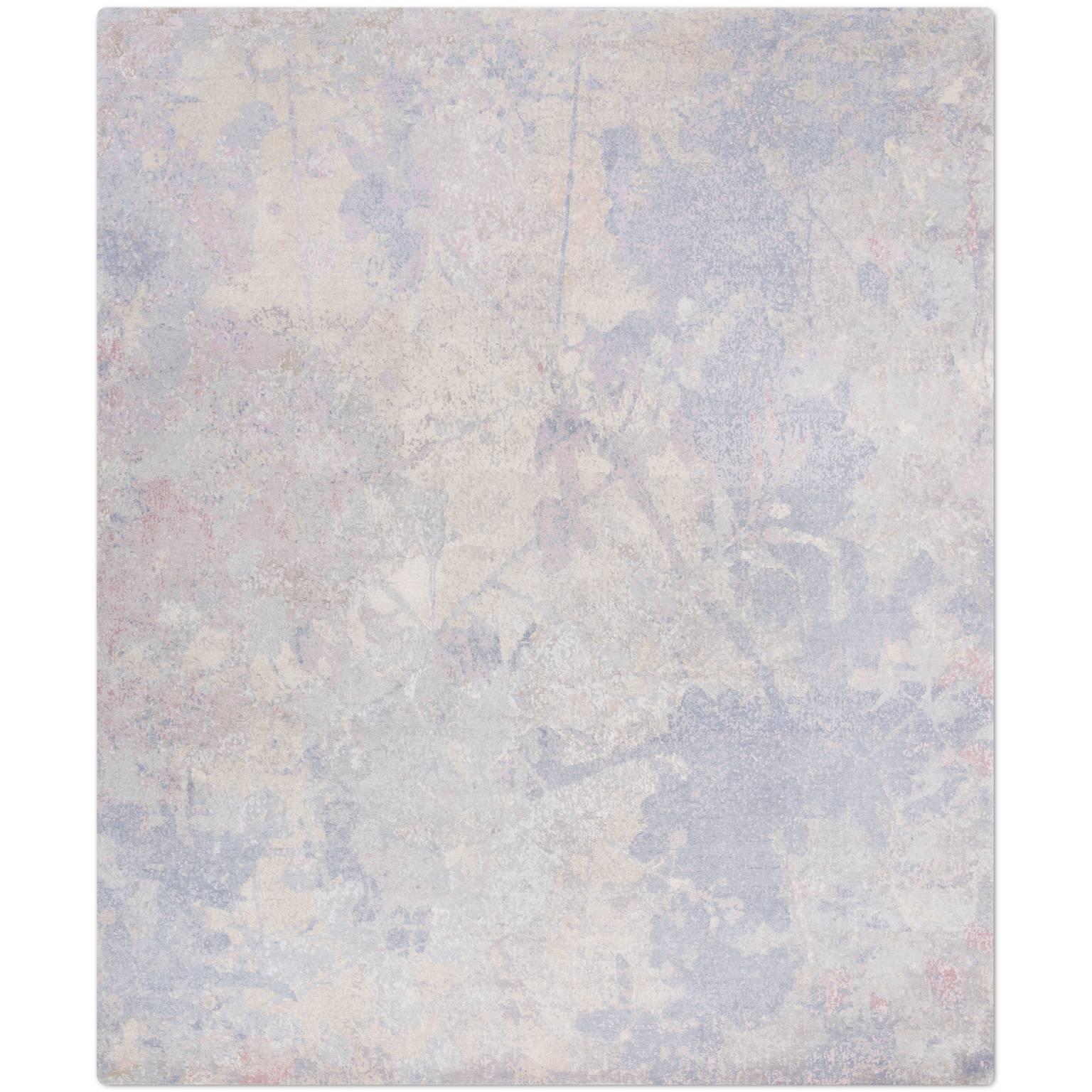 'Silhouette_Haze', Hand-Knotted Tibetan Contemporary Abstract Rug Wool & Silk For Sale