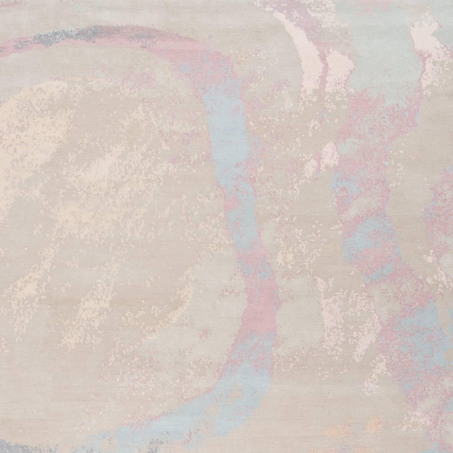 Modern 'Marbling_Original' Hand-Knotted Tibetan Contemporary Abstract Rug Wool & Silk For Sale