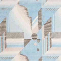 'Art Deco Aqua', Hand-Knotted Tibetan Contemporary Geometric Rug Wool & Silk