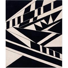 'Deco Black and White', Hand-Knotted Tibetan Modern Geometric Rug Wool & Silk