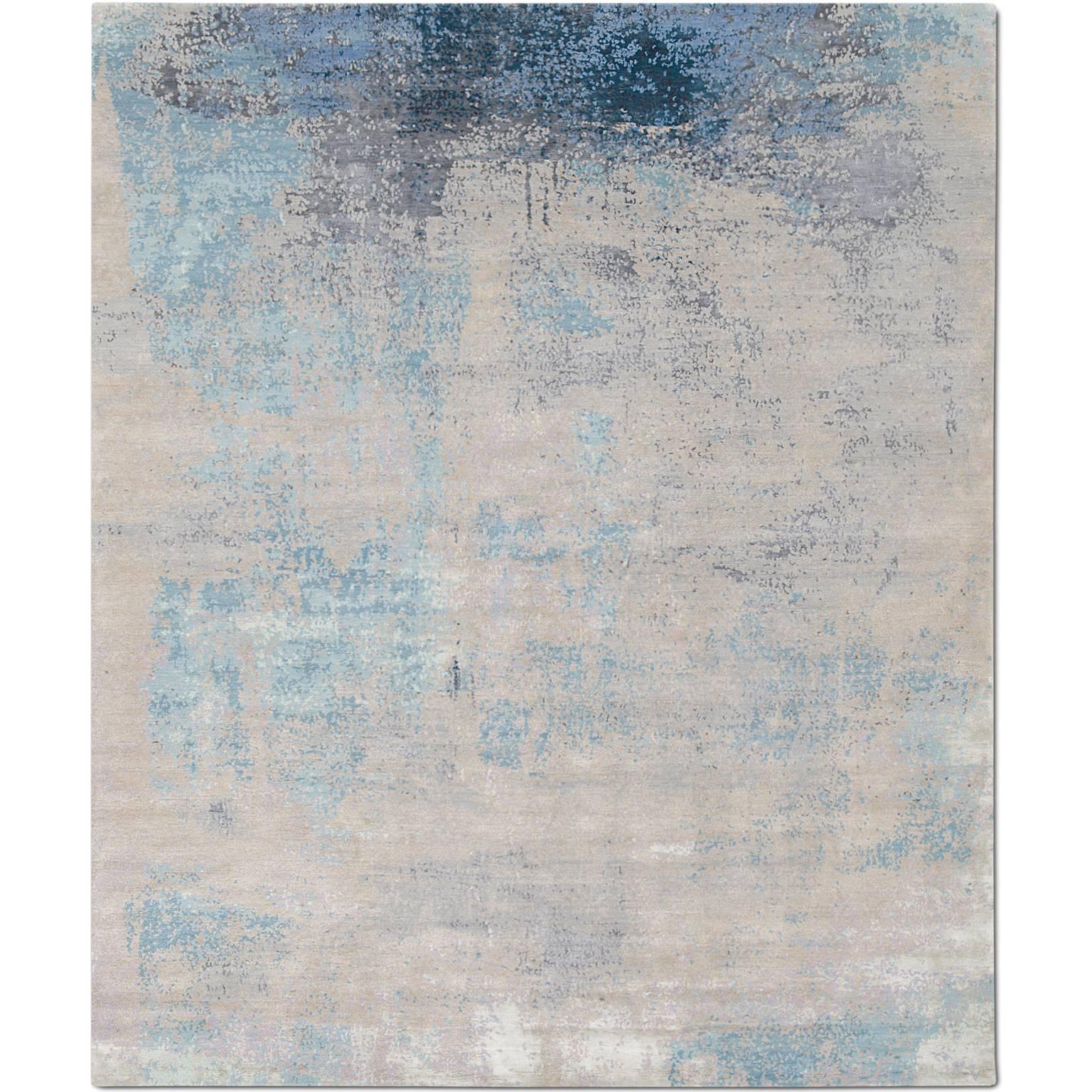 'Elements No.01 Serene' Hand-Knotted Tibetan Modern Abstract Rug Wool & Silk For Sale
