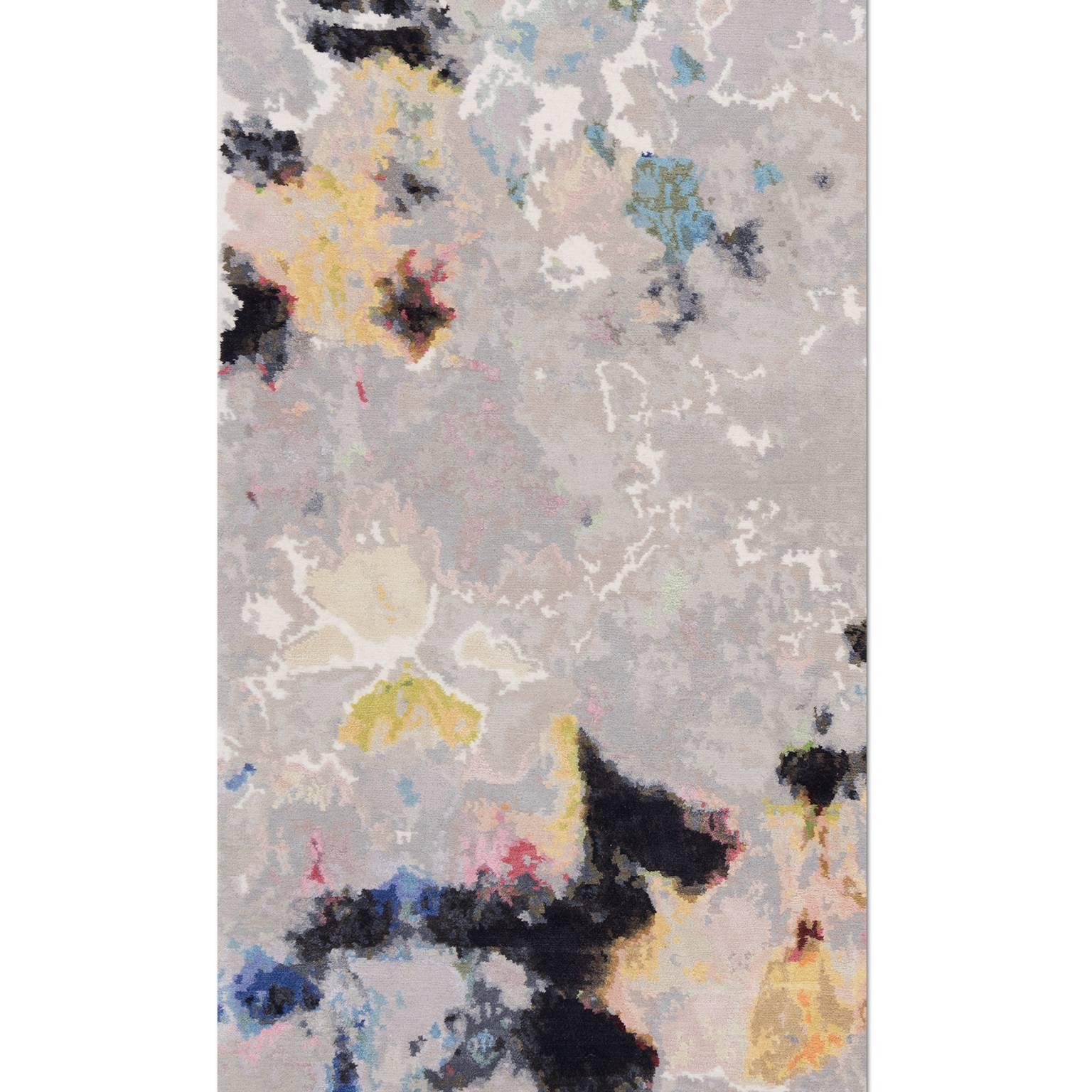 Modern 'Watercolors No. 03' Hand-Knotted Tibetan Contemporary Abstract Rug Wool & Silk For Sale