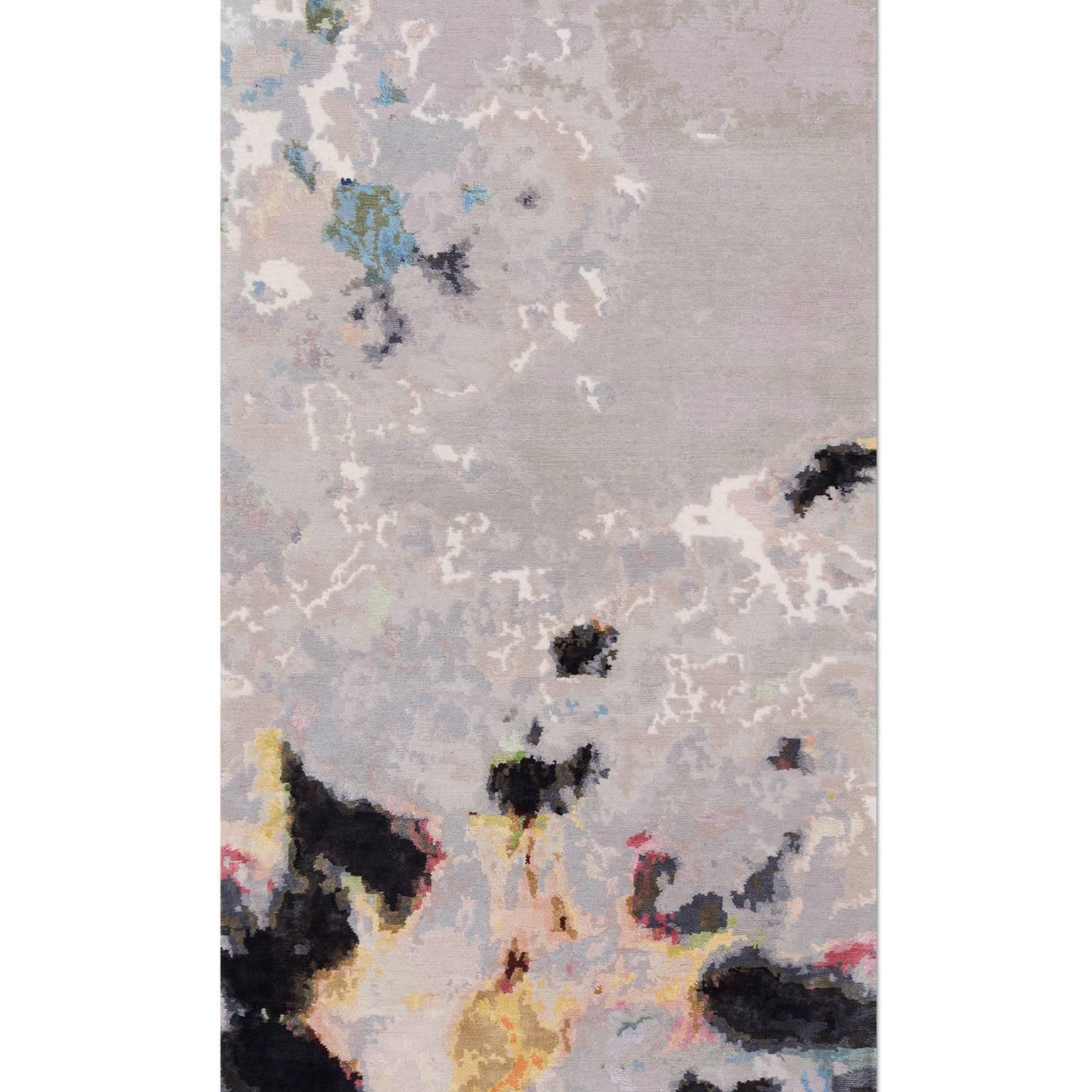 Modern 'Watercolours No. 01' Hand-Knotted Tibetan Contemporary Abstract Rug Wool & Silk For Sale