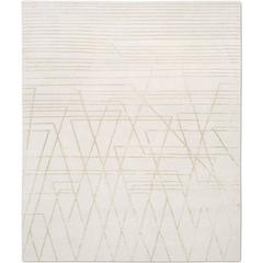 'Broken Lines No 01_Neutral' Hand-Knotted Tibetan Modern Geometric Rug Wool Silk