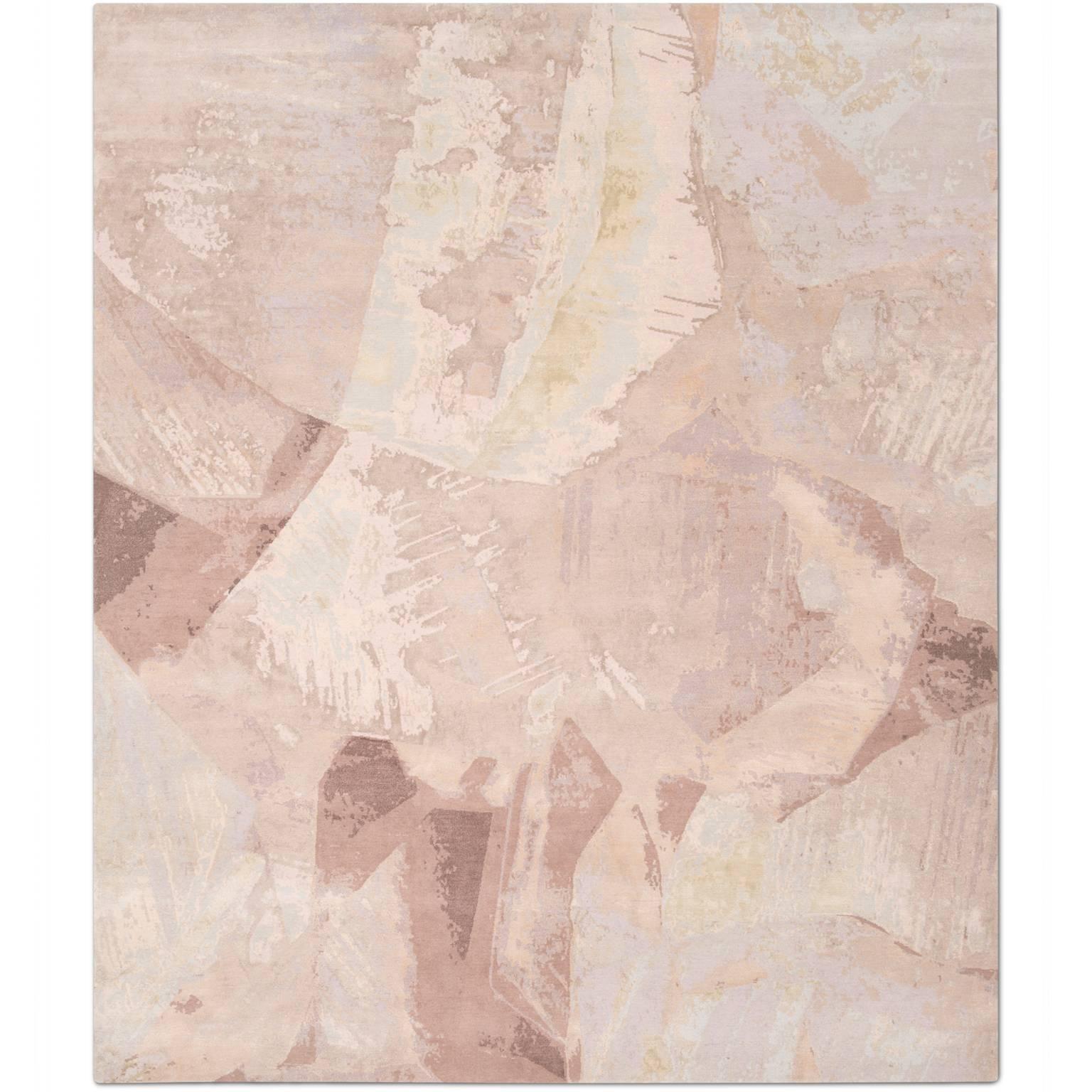 'Calcite Blush' Hand-Knotted Tibetan Contemporary Abstract Rug Wool & Silk For Sale