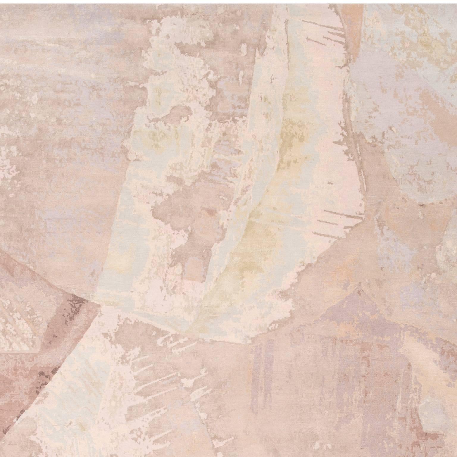 'Calcite Blush' Hand-Knotted Tibetan Contemporary Abstract Rug Wool & Silk For Sale 2
