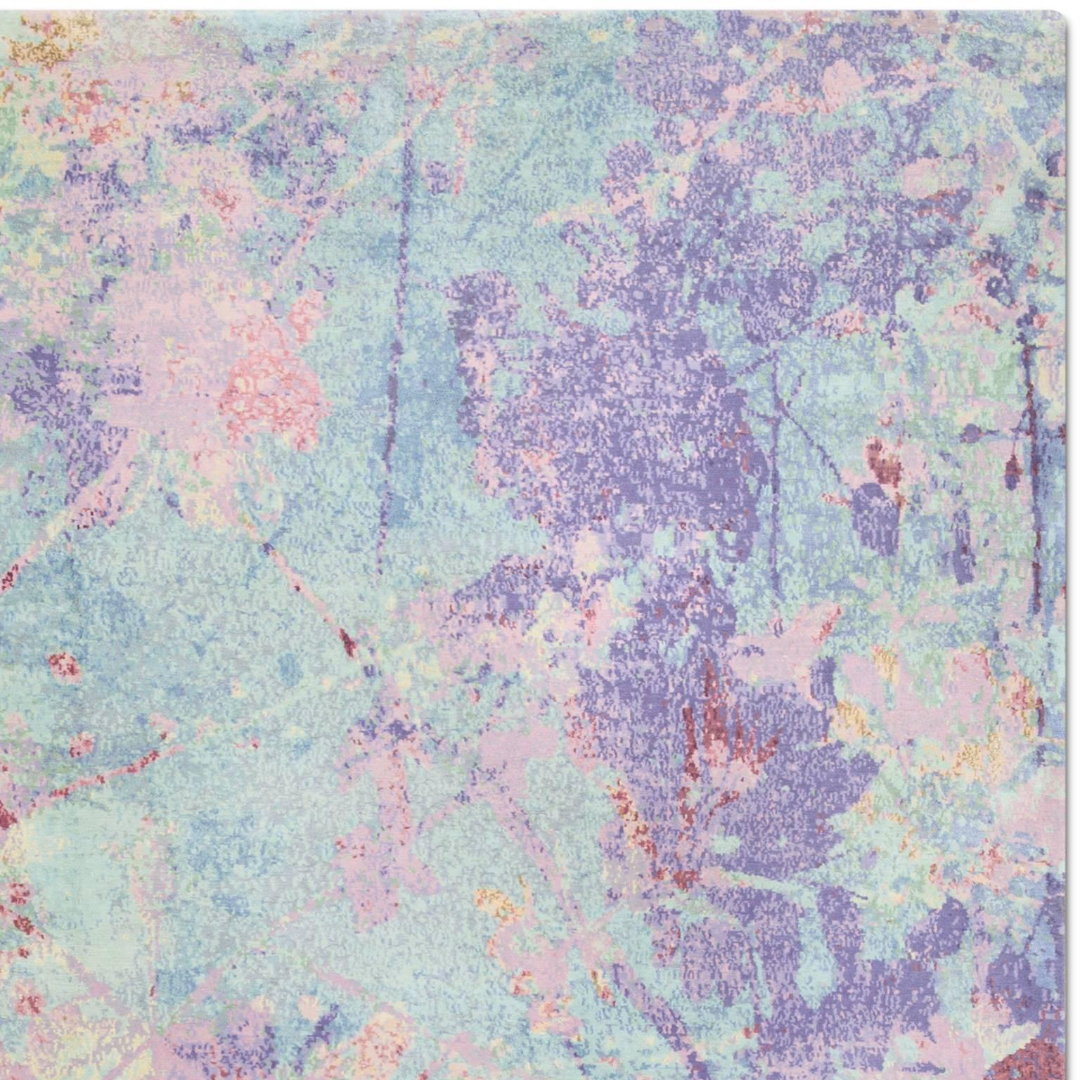 Modern 'Silhouette Purple', Hand-Knotted Tibetan Contemporary Abstract Rug Wool & Silk For Sale