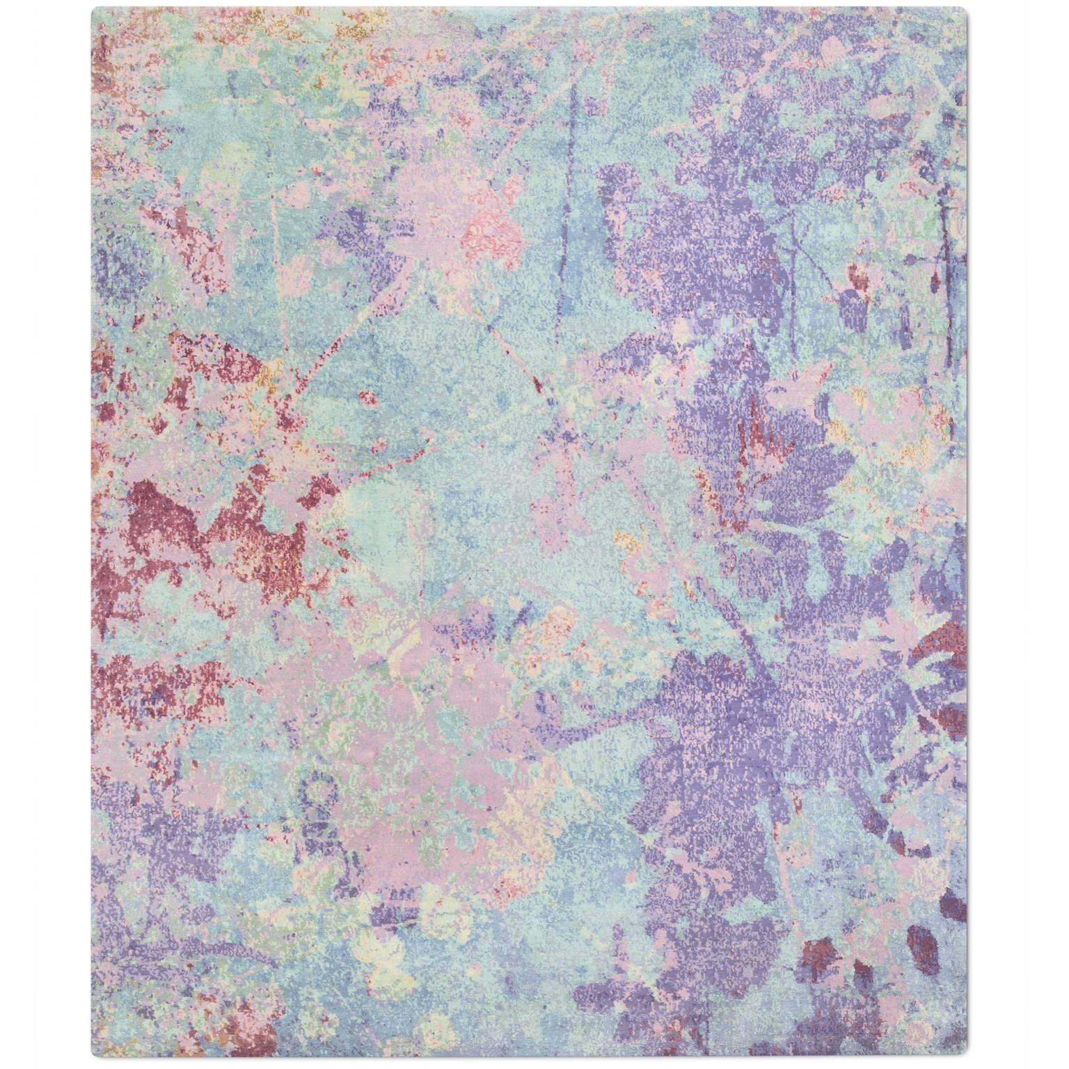 'Silhouette Purple', Hand-Knotted Tibetan Contemporary Abstract Rug Wool & Silk im Angebot