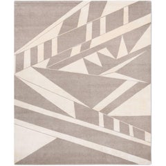 'Deco_Natural' Hand-Knotted Tibetan Contemporary Geometric Rug Wool & Silk Nepal