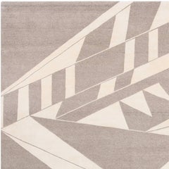 'Deco_Natural' Hand-Knotted Tibetan Contemporary Geometric Rug Wool & Silk Nepal