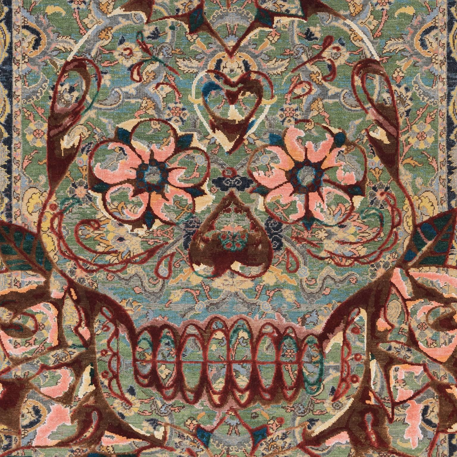 Knots rugs presents the new '17th century modern King Umberto Skull'. Produced in Jaipur in 11/11 Persian knot quality from oxidised wool and silk.
This piece is number 1/10 of this special Limited Edition collection produced by Knots Rugs. The