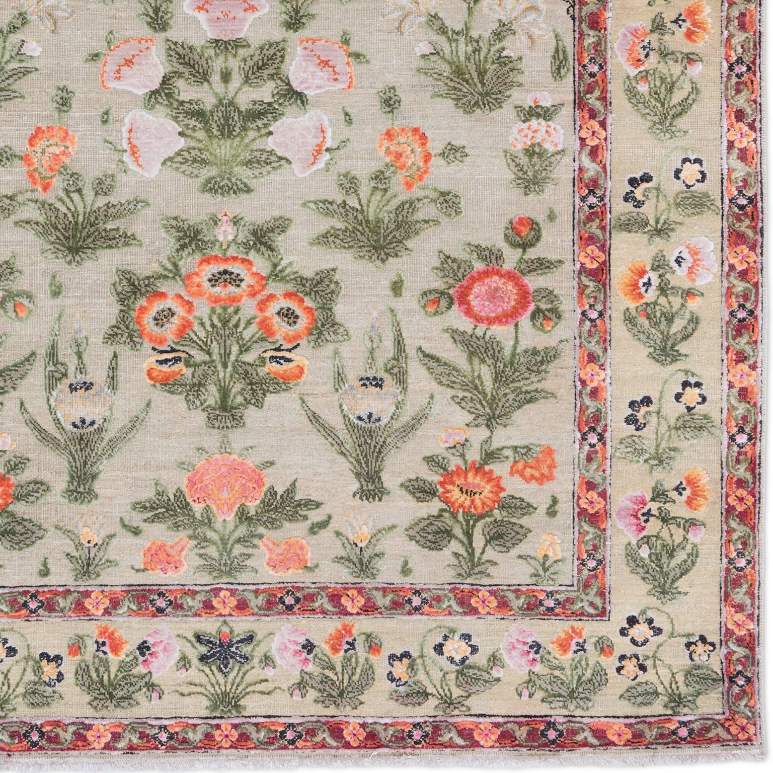 Indian '17th Century Classic_Mughal No. 01' Jaipur Persian Knot Vintage Rug Wool Silk For Sale