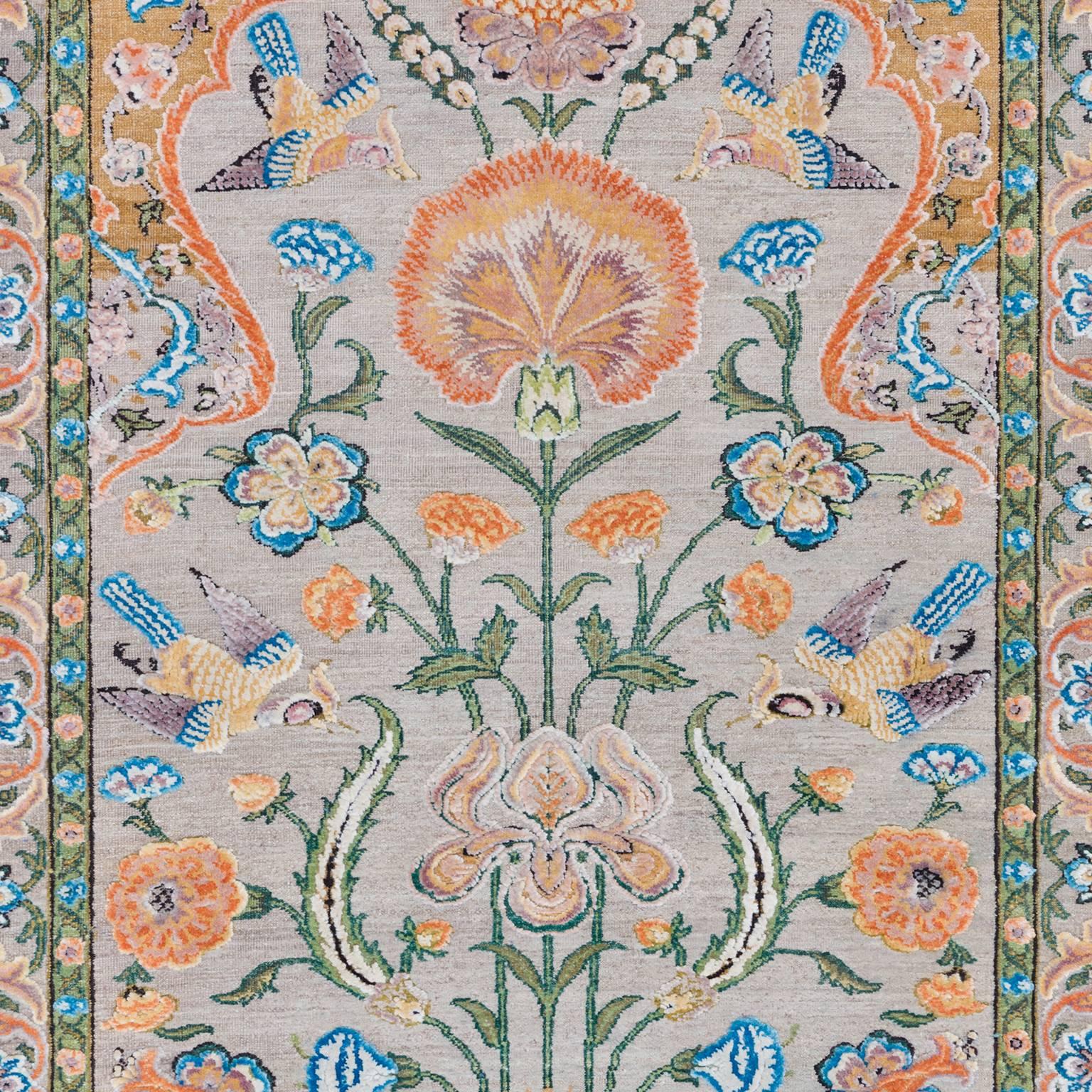 Modern '17th Century Classic_Mughal No. 02'  Jaipur Persian Knot Vintage Rug Wool Silk For Sale