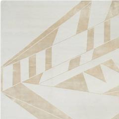'Deco_Silver Blue' Hand-Knotted Tibetan Contemporary Geometric Rug Wool & Silk