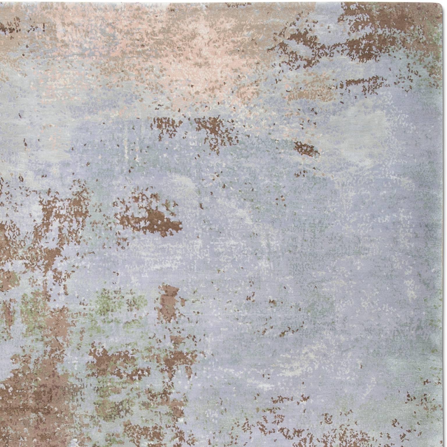Nepalese 'Elements No. 01_Sand' Hand-Knotted Tibetan Modern Abstract Rug Wool & Silk For Sale