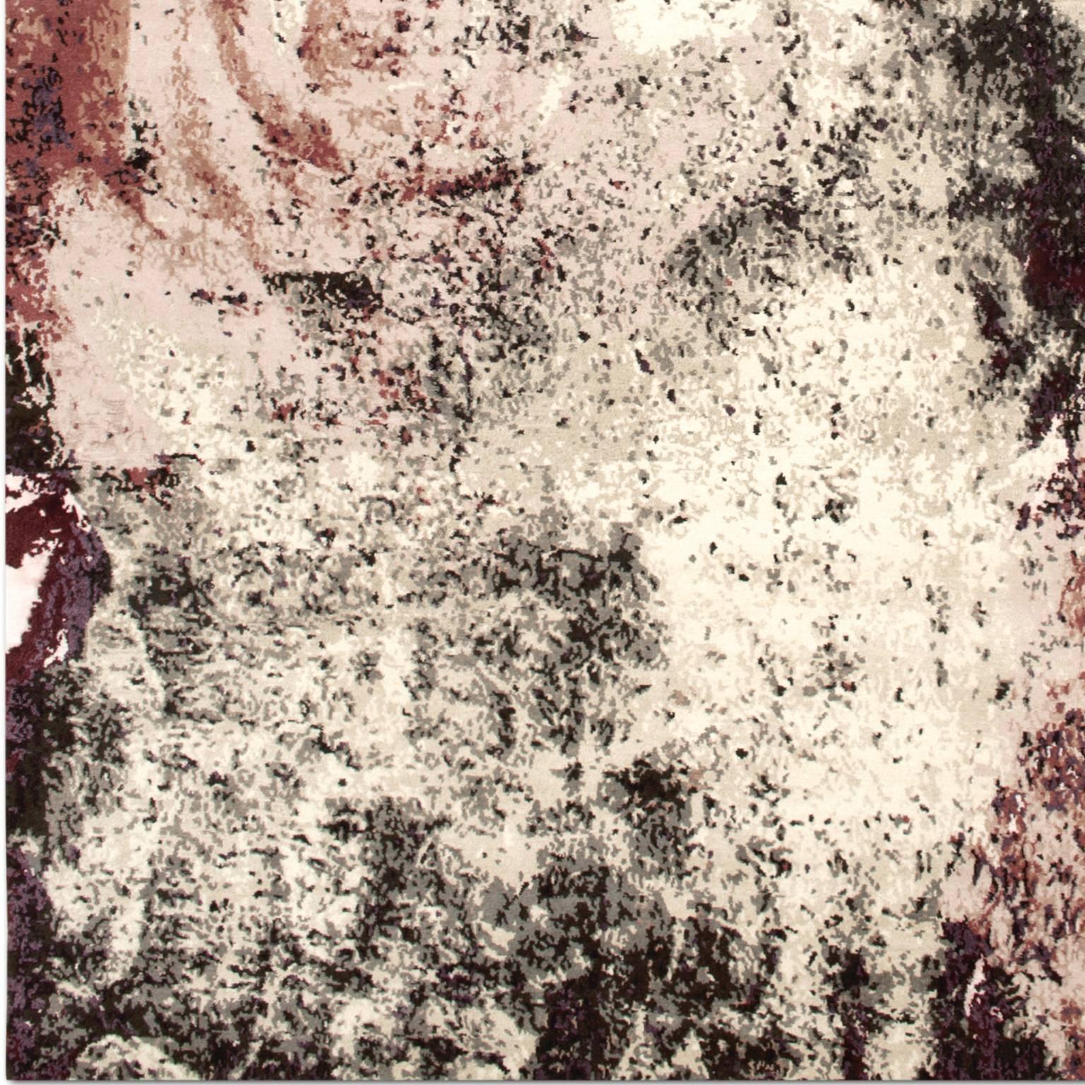 'English Rose_Blush' Hand-Knotted Tibetan Contemporary Abstract Rug Wool & Silk For Sale 1